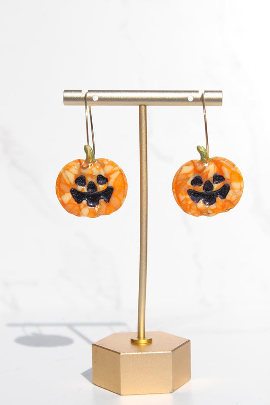 Orange Marble Pumpkin Earrings | Polymer Clay Earrings | Fall Statement Jewelry | Halloween Earrings | Autumn Dangle Earrings Handmade