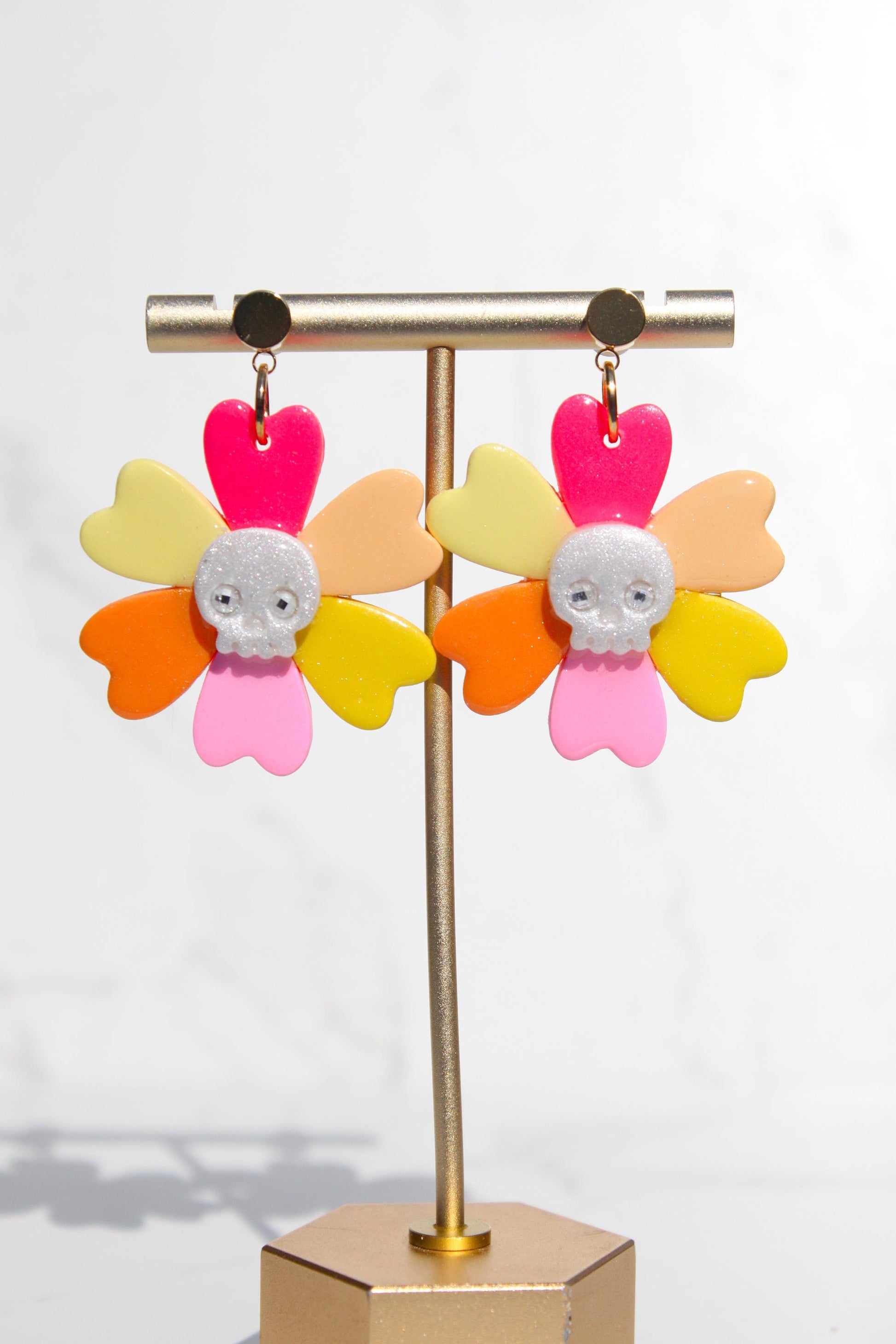 Skull Flower Earrings | Halloween Clay Earrings | Spooky Cute Jewelry | Day of the Dead Earrings | Handmade Polymer Clay