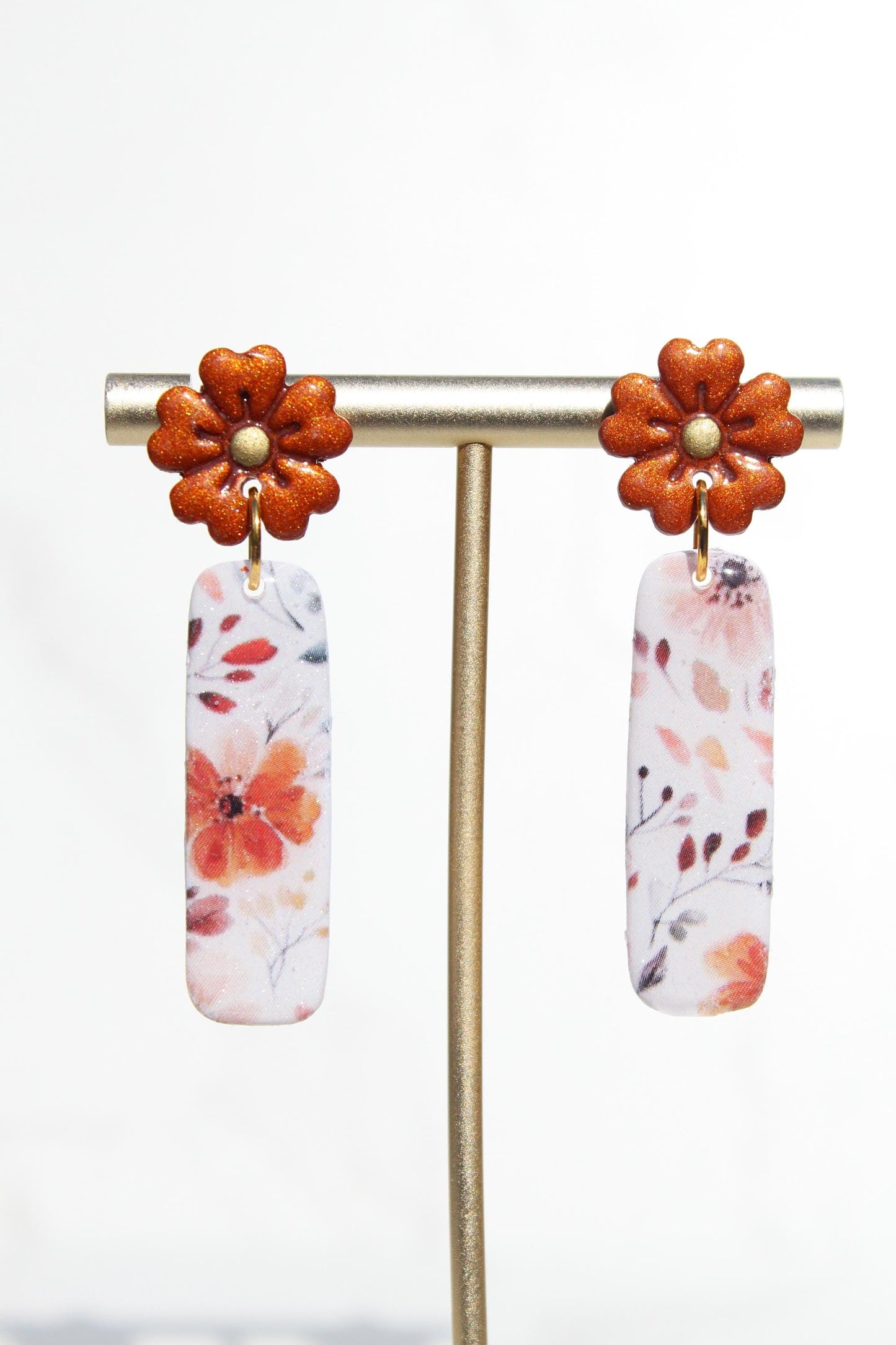 Fall Floral Clay Earrings | Autumn Statement Jewelry | Handmade Polymer Clay | Lightweight Earrings | Boho Fall Accessories