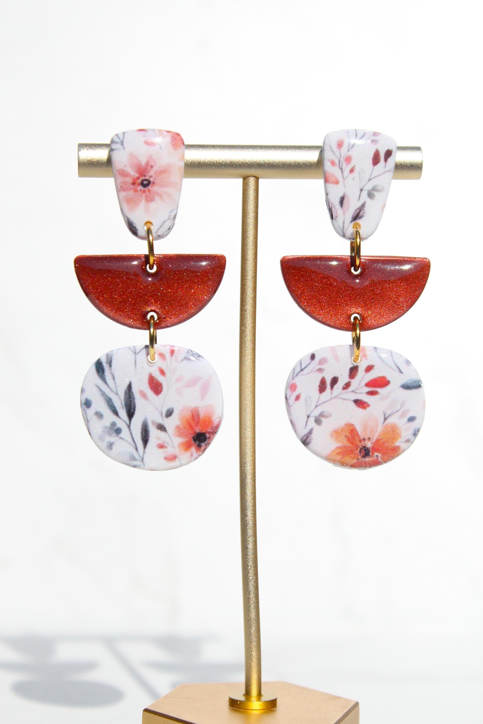 Fall Floral Clay Earrings | Autumn Statement Jewelry | Handmade Polymer Clay | Lightweight Earrings | Boho Fall Accessories