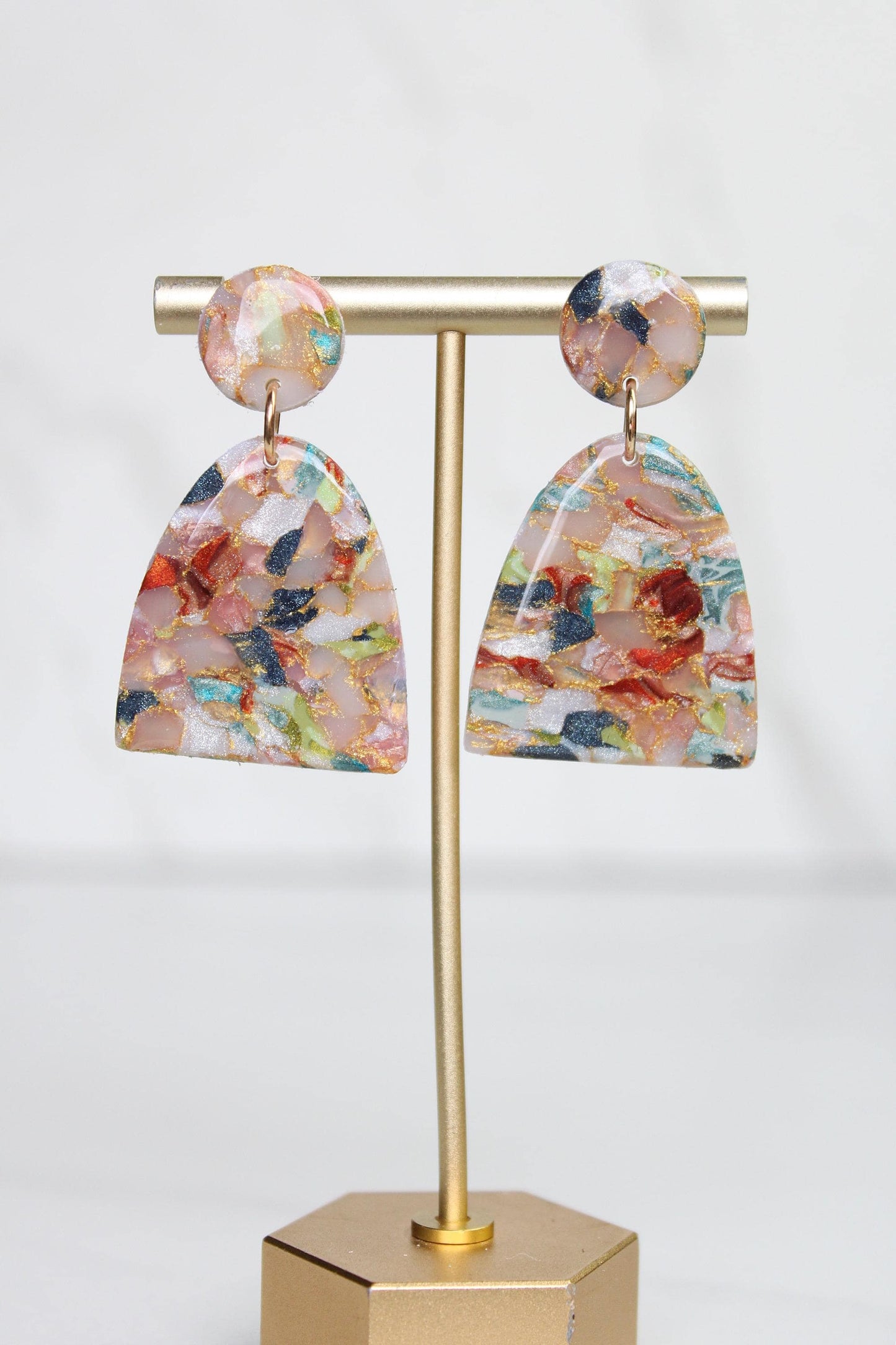 Marbled Confetti Clay Earrings | Handmade Colorful Statement Earrings | Glitter Resin + Gold Leaf Details | Lightweight Dangle Earrings