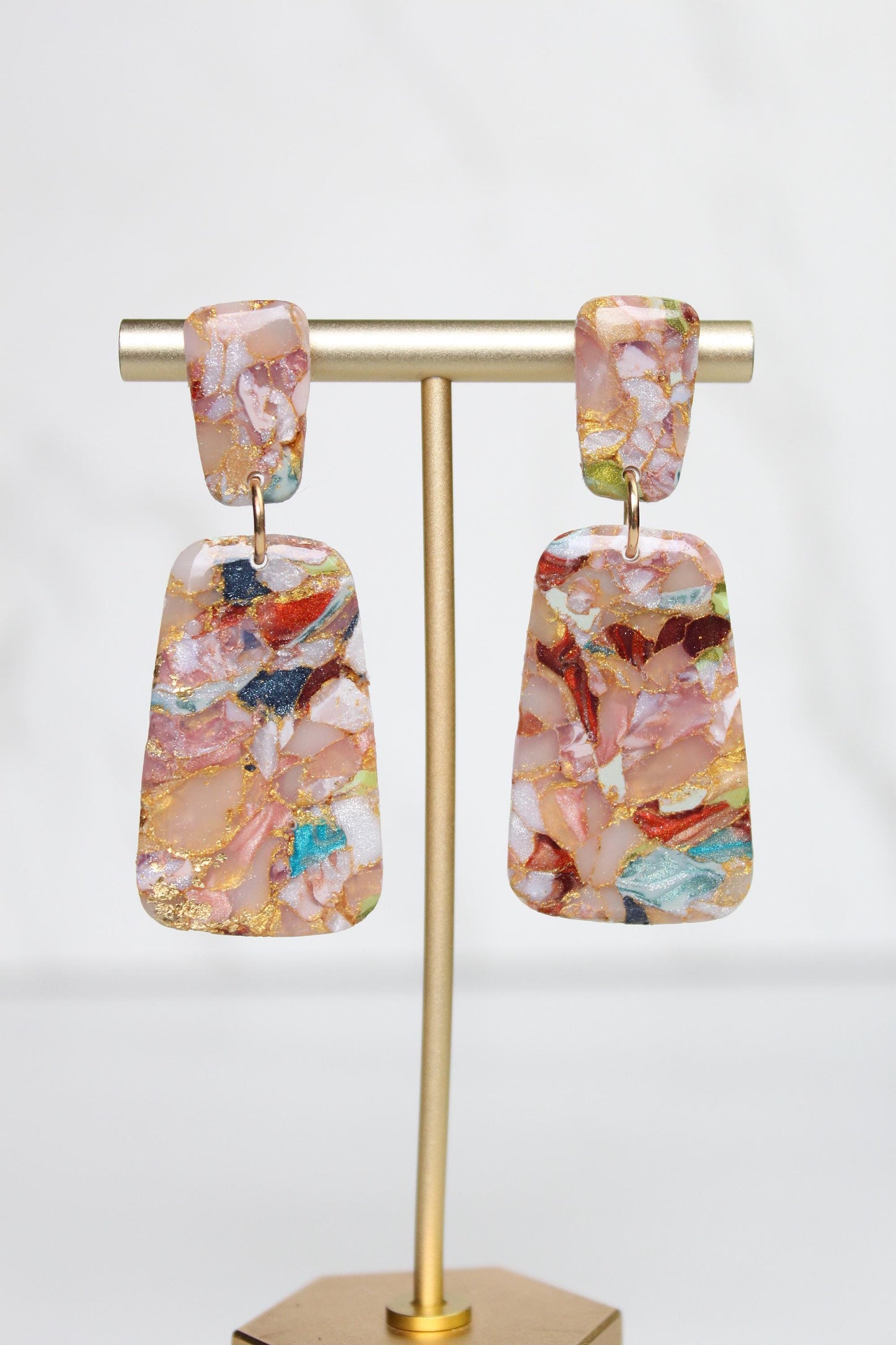 Marbled Confetti Clay Earrings | Handmade Colorful Statement Earrings | Glitter Resin + Gold Leaf Details | Lightweight Dangle Earrings