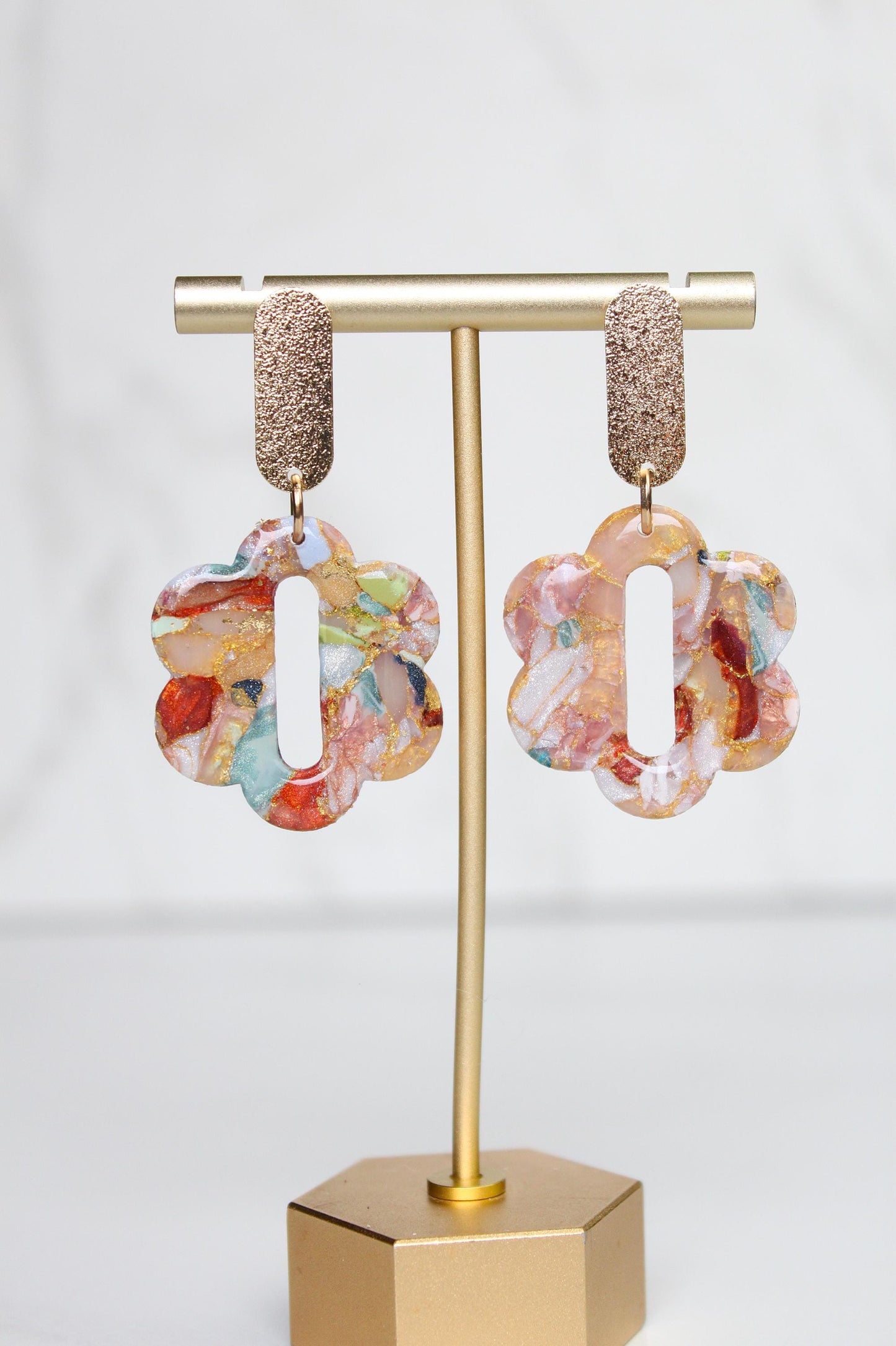 Marbled Confetti Clay Earrings | Handmade Colorful Statement Earrings | Glitter Resin + Gold Leaf Details | Lightweight Dangle Earrings
