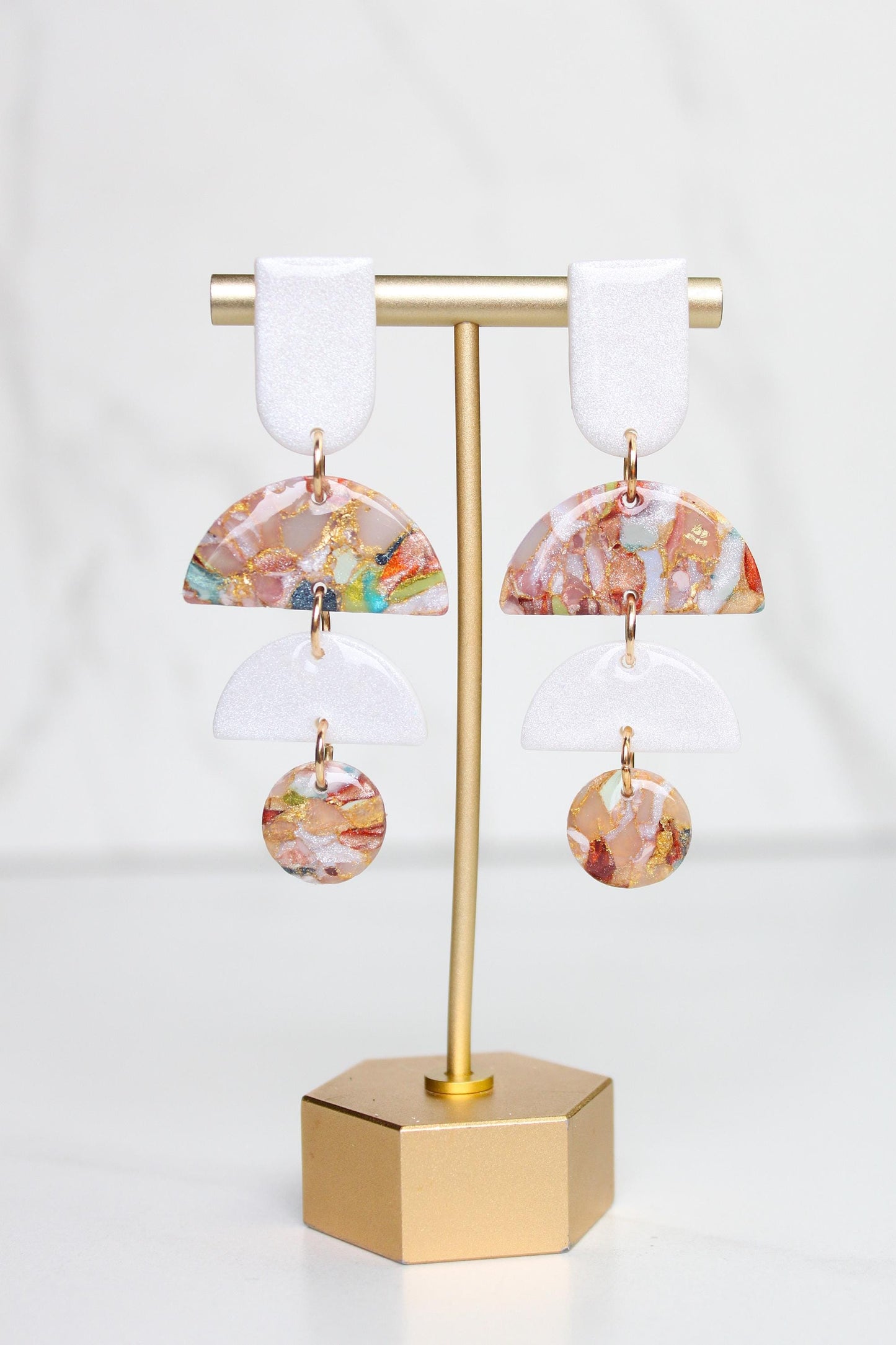 Marbled Confetti Clay Earrings | Handmade Colorful Statement Earrings | Glitter Resin + Gold Leaf Details | Lightweight Dangle Earrings