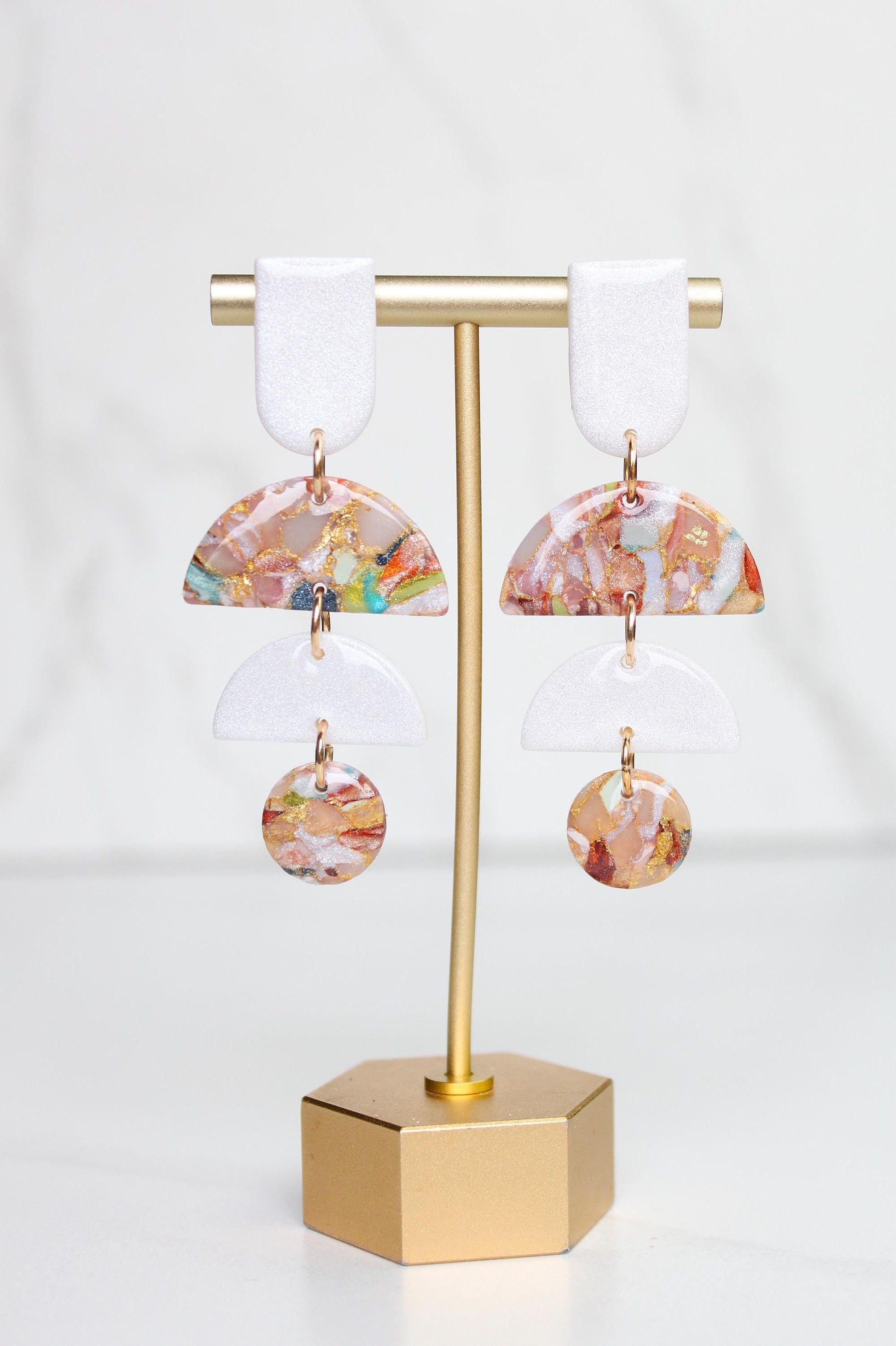Marbled Confetti Clay Earrings | Handmade Colorful Statement Earrings | Glitter Resin + Gold Leaf Details | Lightweight Dangle Earrings