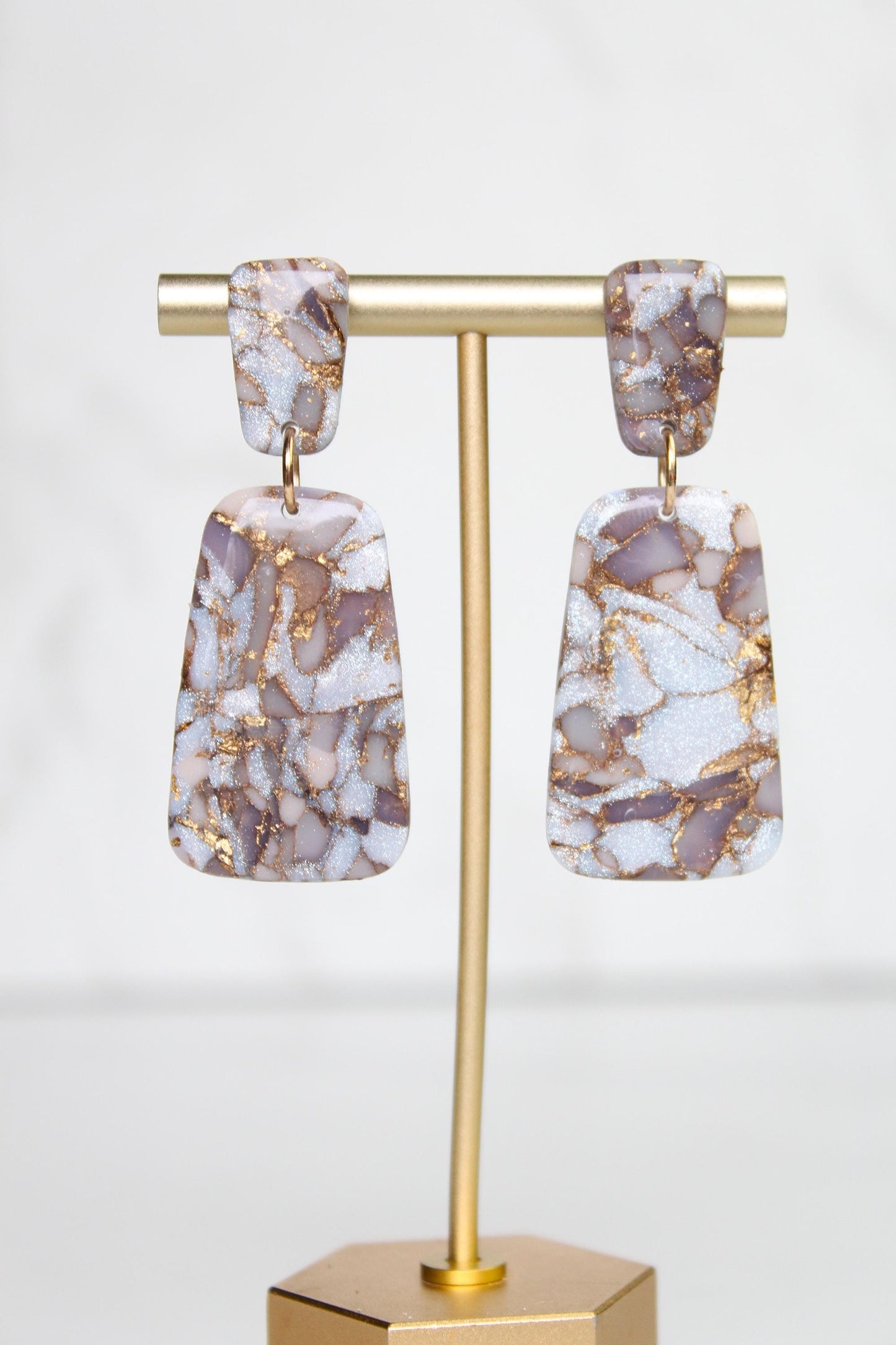 Mocha Brown Marble Clay Earrings | Handmade Statement Earrings | Neutral Textured Dangle Earrings | Lightweight Polymer Clay Jewelry