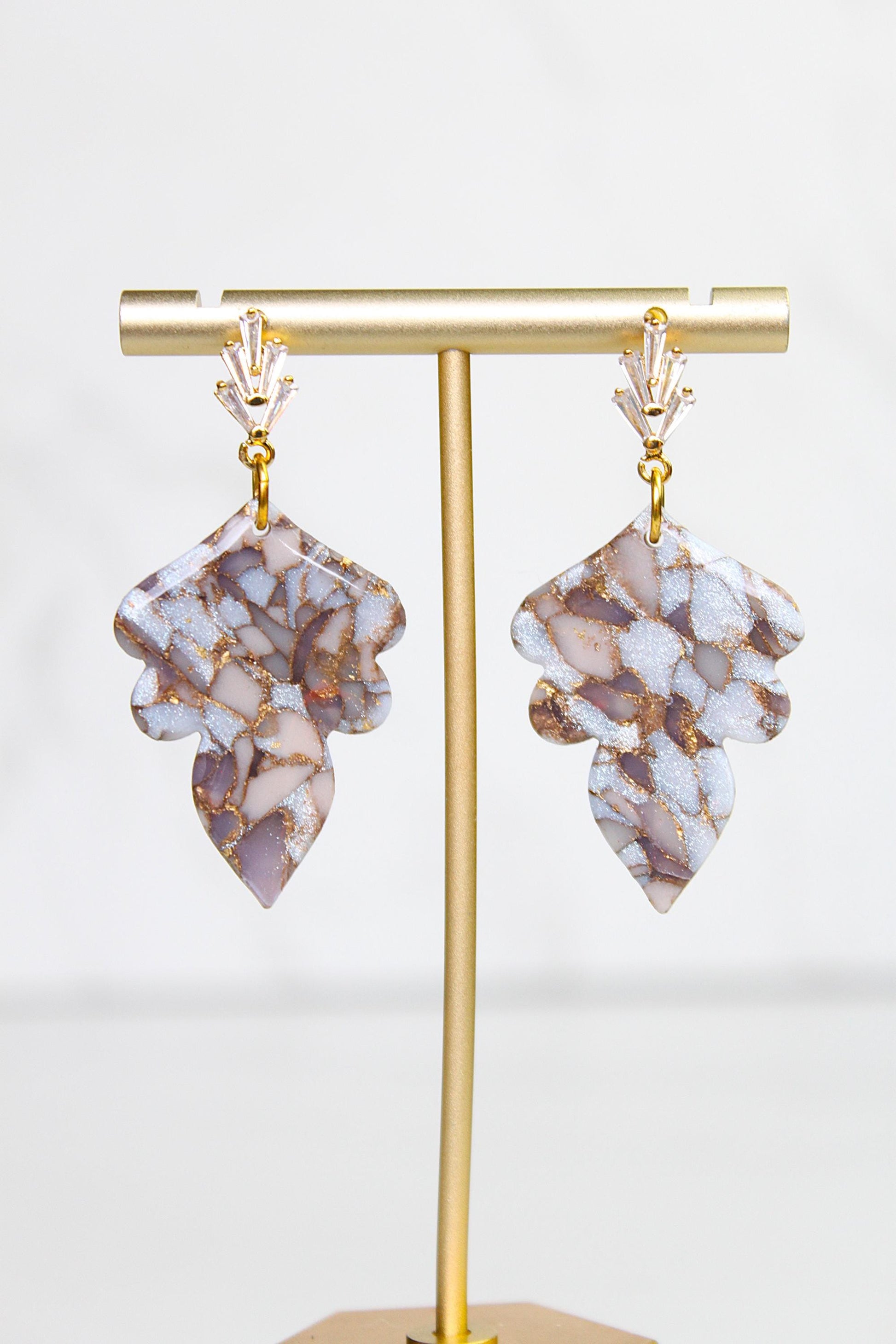 Mocha Brown Marble Clay Earrings | Handmade Statement Earrings | Neutral Textured Dangle Earrings | Lightweight Polymer Clay Jewelry