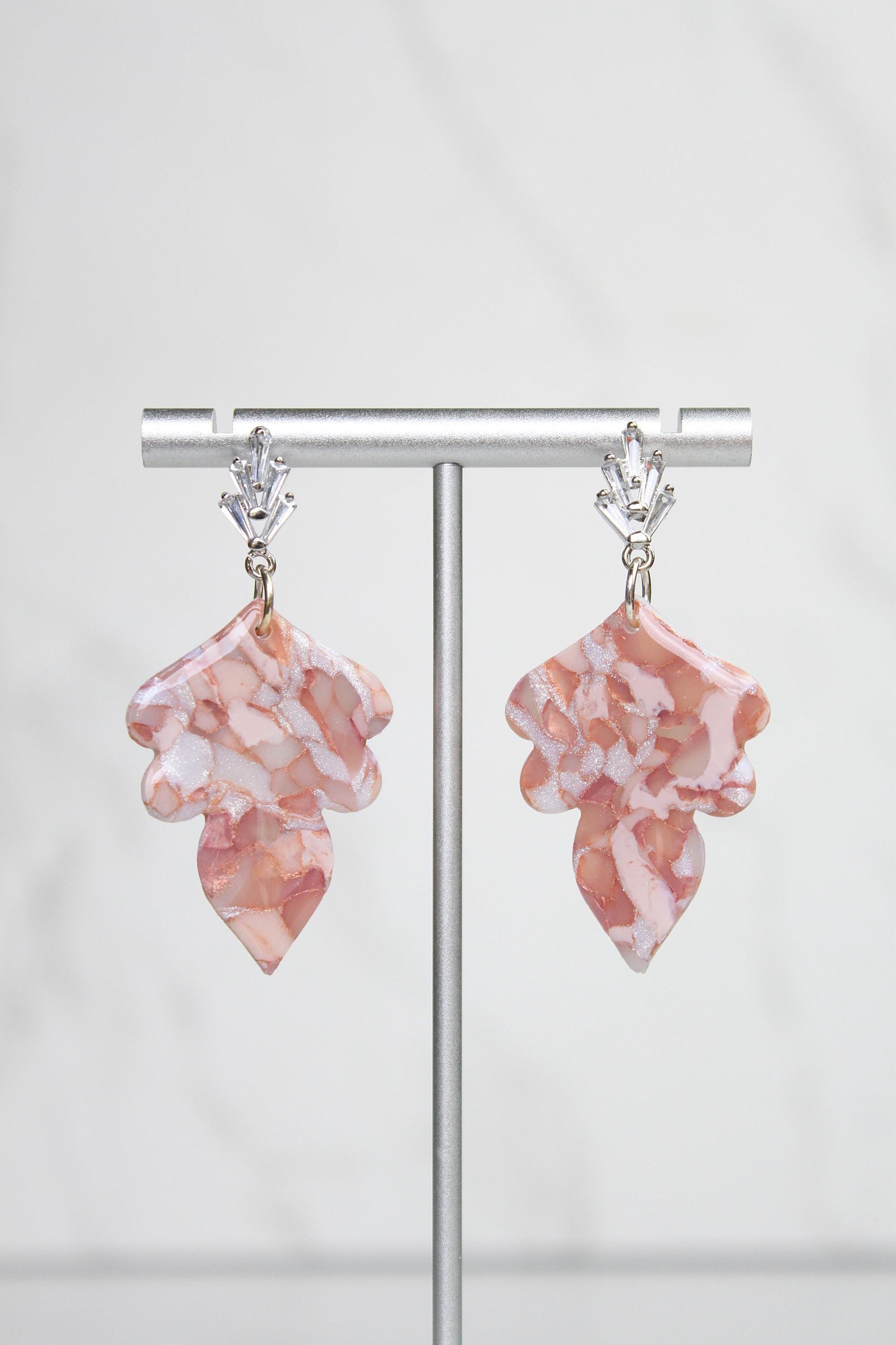 Rose Gold Marble Clay Earrings | Handmade Statement Earrings | Pink and White Shimmer Dangle Earrings | Lightweight Polymer Clay Jewelry