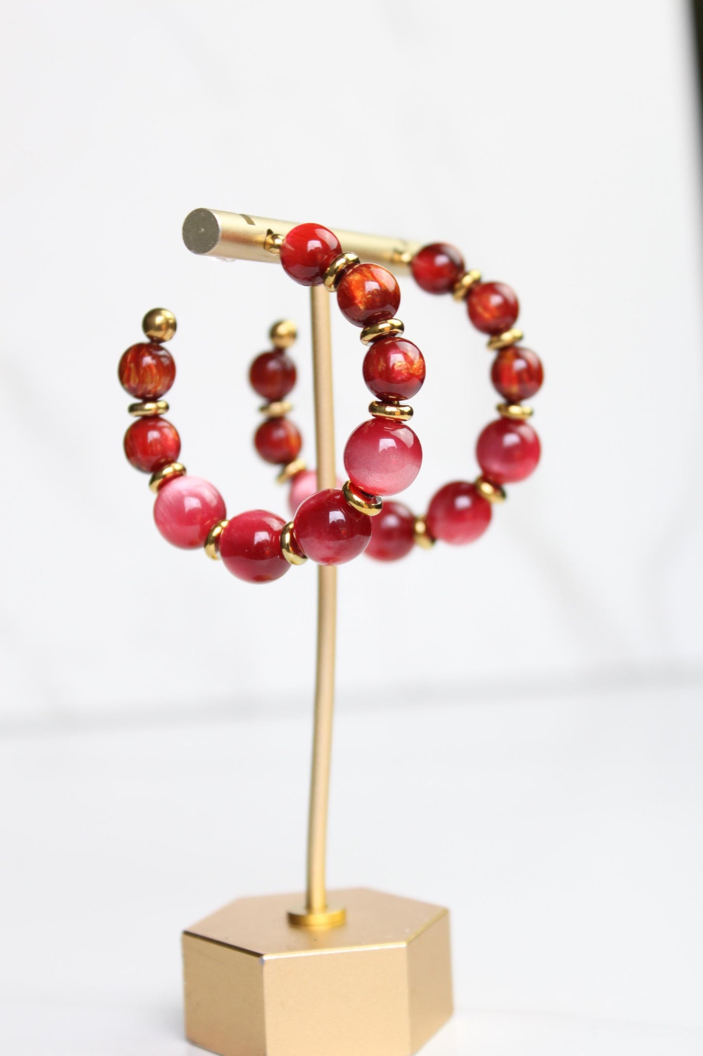 Red Beaded Hoop Earrings | Handmade Statement Hoops | Lightweight Bead Jewelry | Fun Everyday Earrings