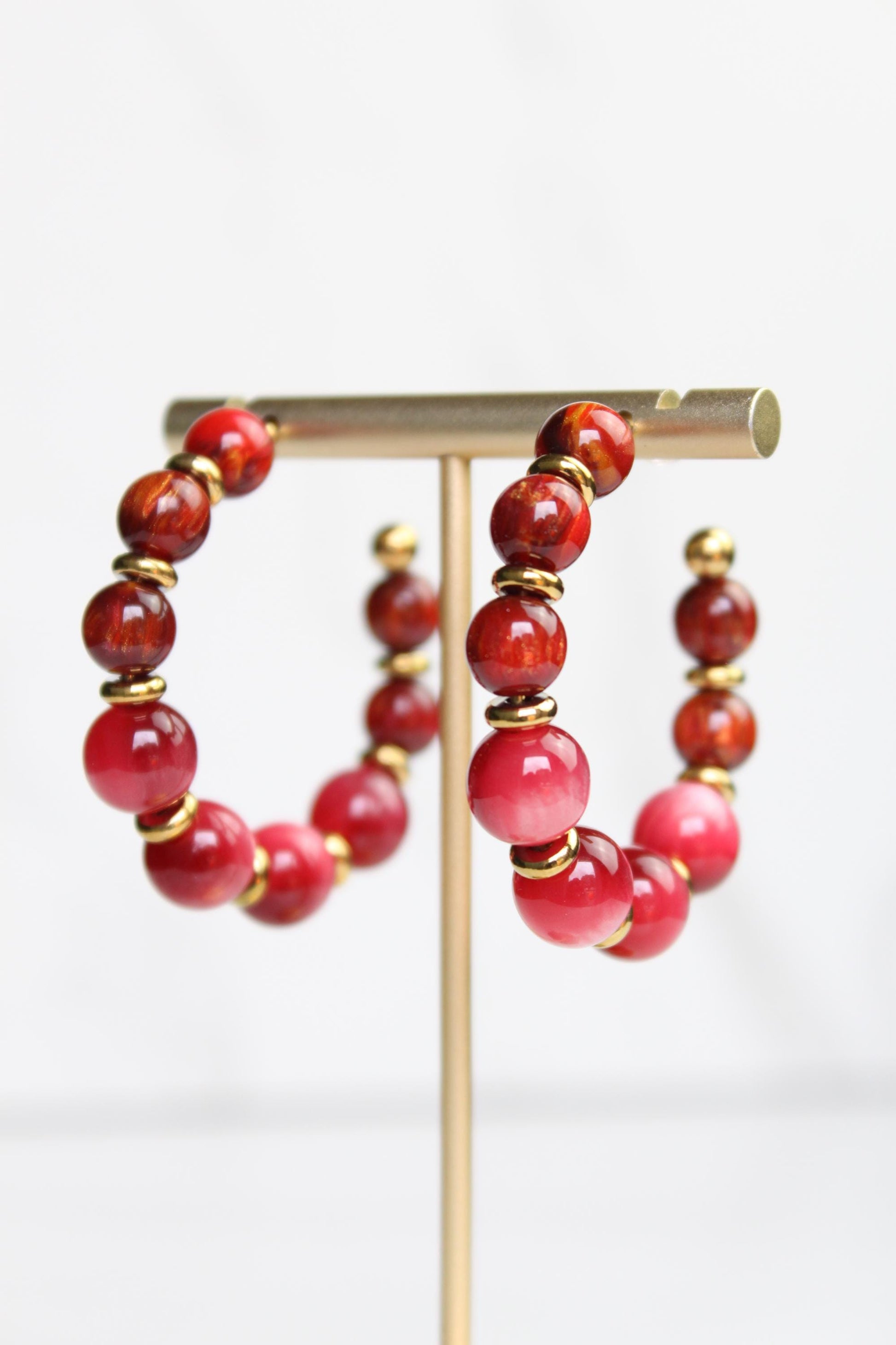 Red Beaded Hoop Earrings | Handmade Statement Hoops | Lightweight Bead Jewelry | Fun Everyday Earrings