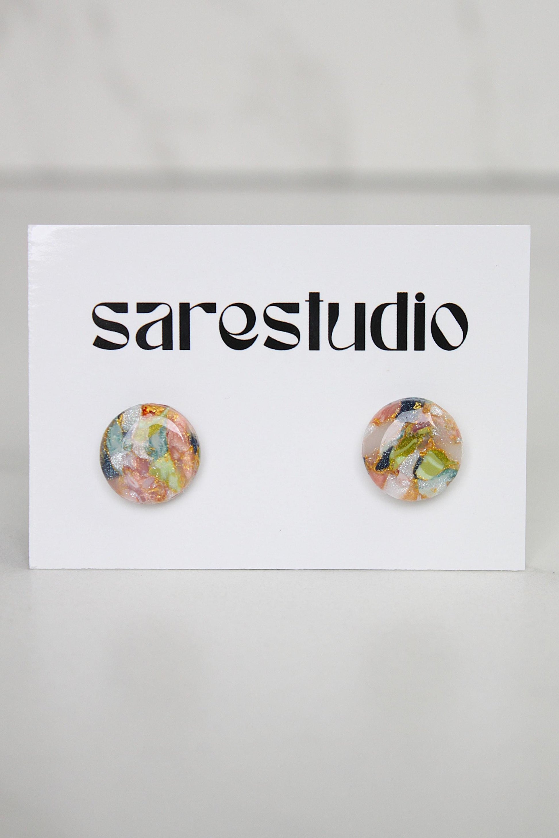 Confetti Marble Clay Stud Earrings – Lightweight Dainty Jewelry, Everyday Fun