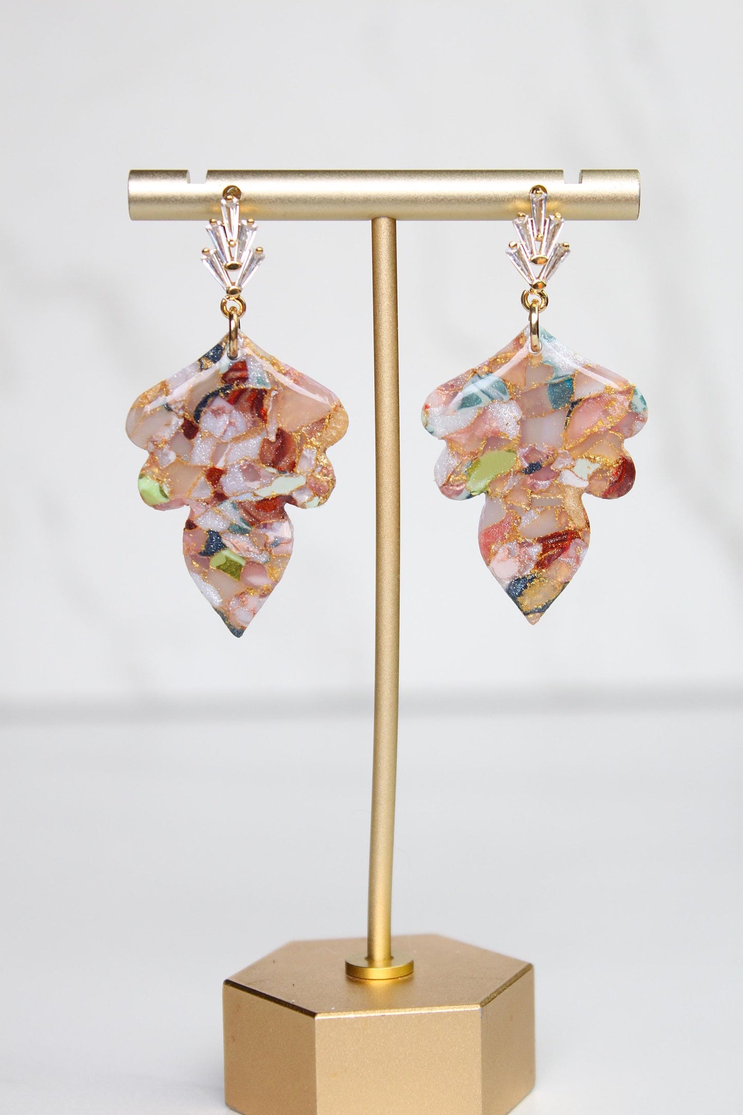 Marbled Confetti Clay Earrings | Handmade Colorful Statement Earrings | Glitter Resin + Gold Leaf Details | Lightweight Dangle Earrings