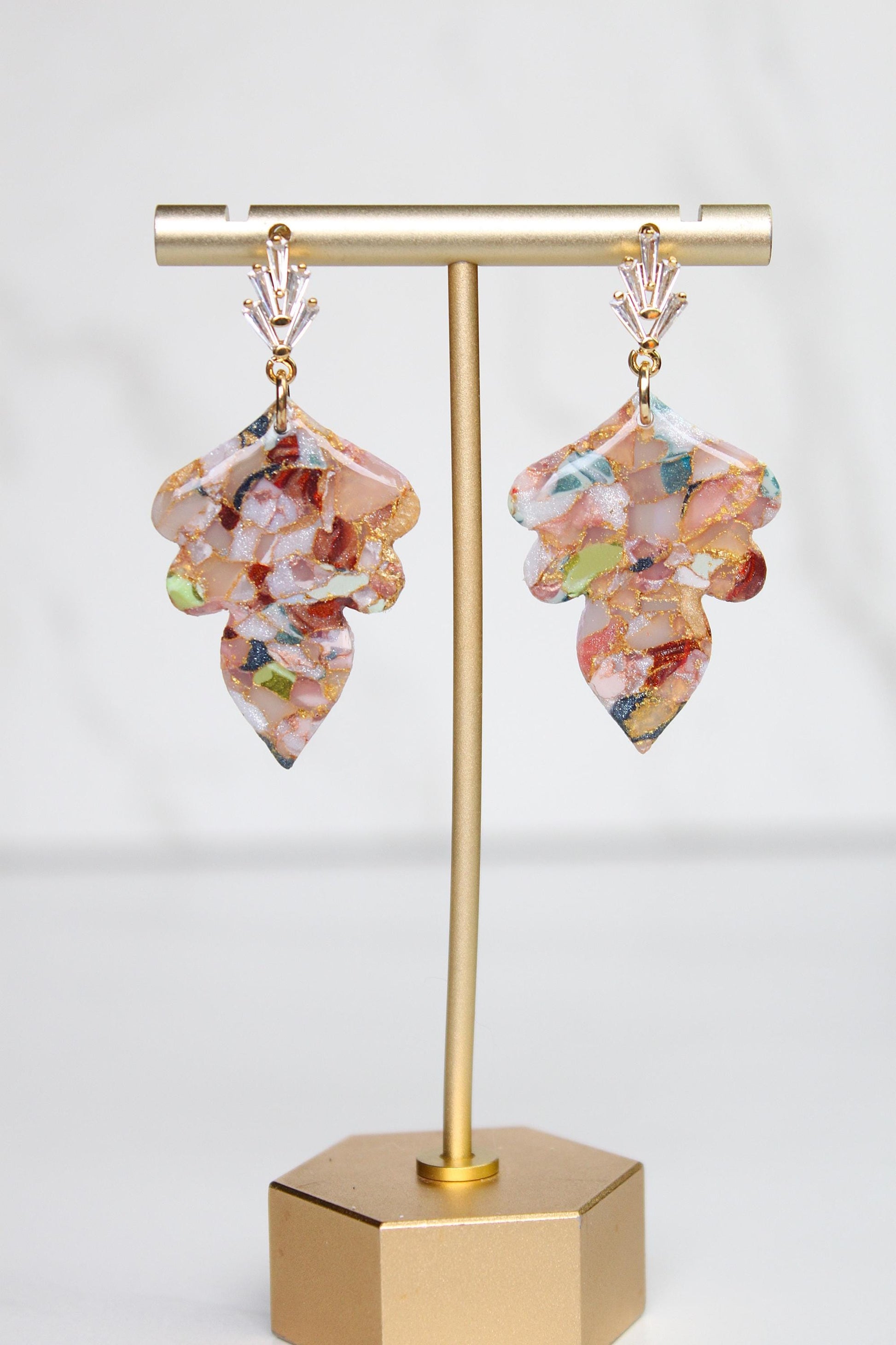 Marbled Confetti Clay Earrings | Handmade Colorful Statement Earrings | Glitter Resin + Gold Leaf Details | Lightweight Dangle Earrings
