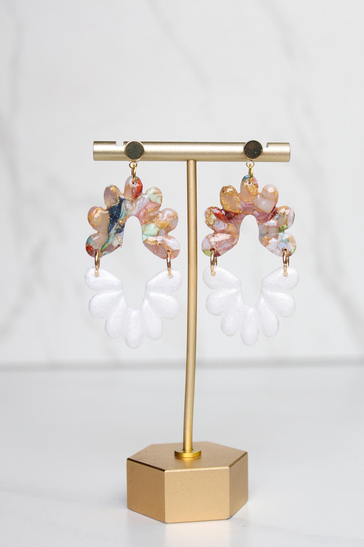 Marbled Confetti Clay Earrings | Handmade Colorful Statement Earrings | Glitter Resin + Gold Leaf Details | Lightweight Dangle Earrings