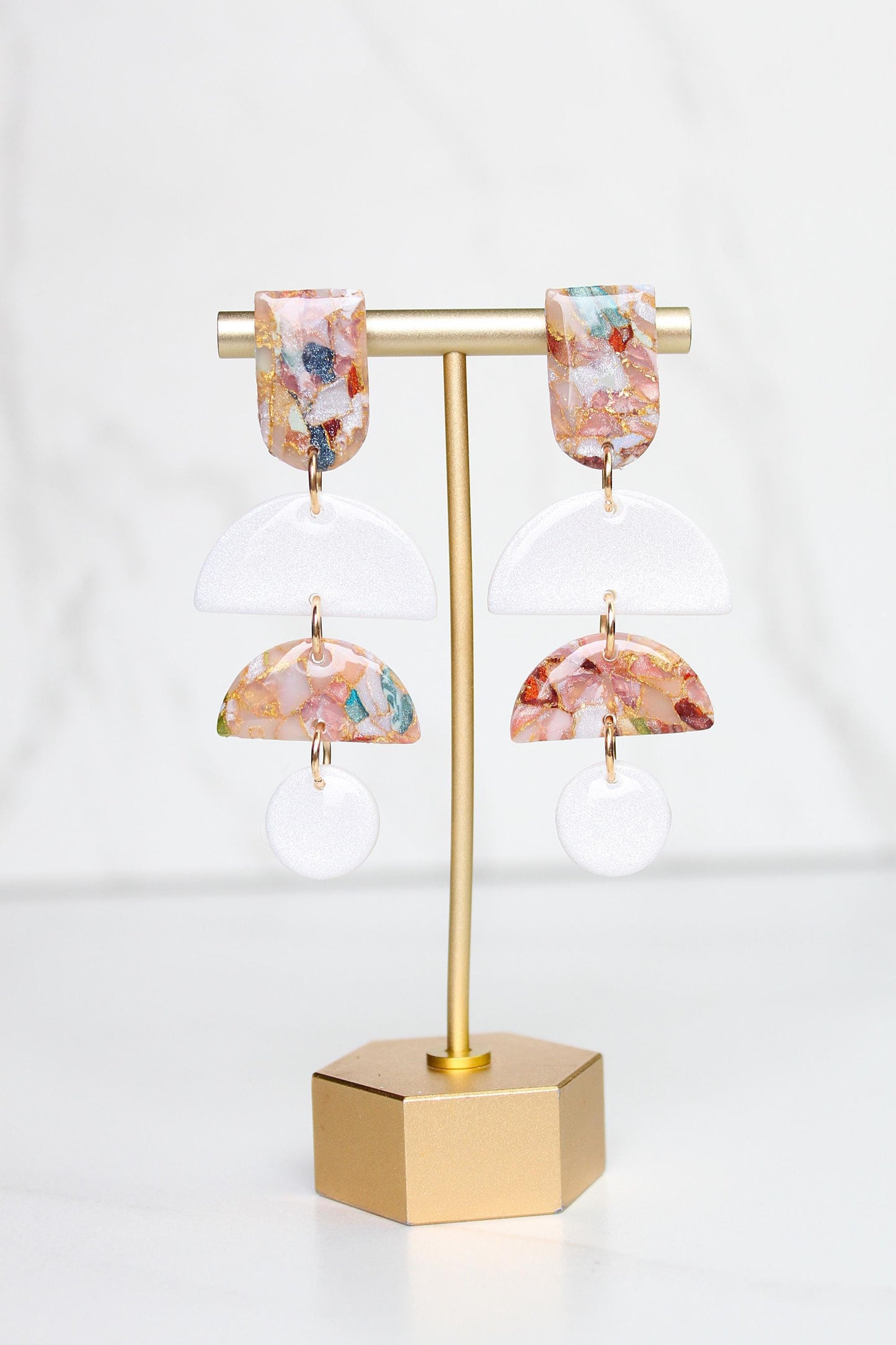 Marbled Confetti Clay Earrings | Handmade Colorful Statement Earrings | Glitter Resin + Gold Leaf Details | Lightweight Dangle Earrings