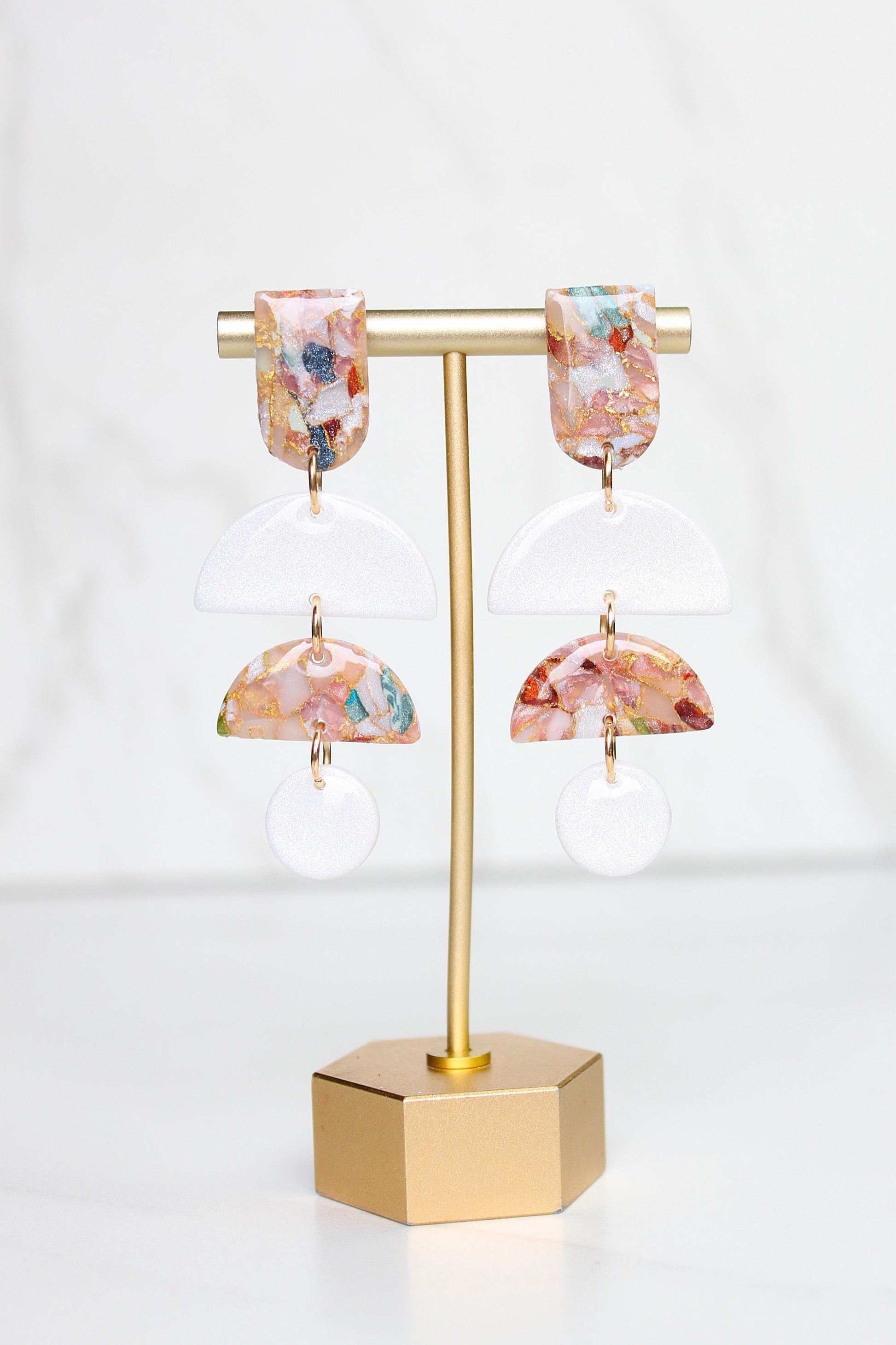 Marbled Confetti Clay Earrings | Handmade Colorful Statement Earrings | Glitter Resin + Gold Leaf Details | Lightweight Dangle Earrings