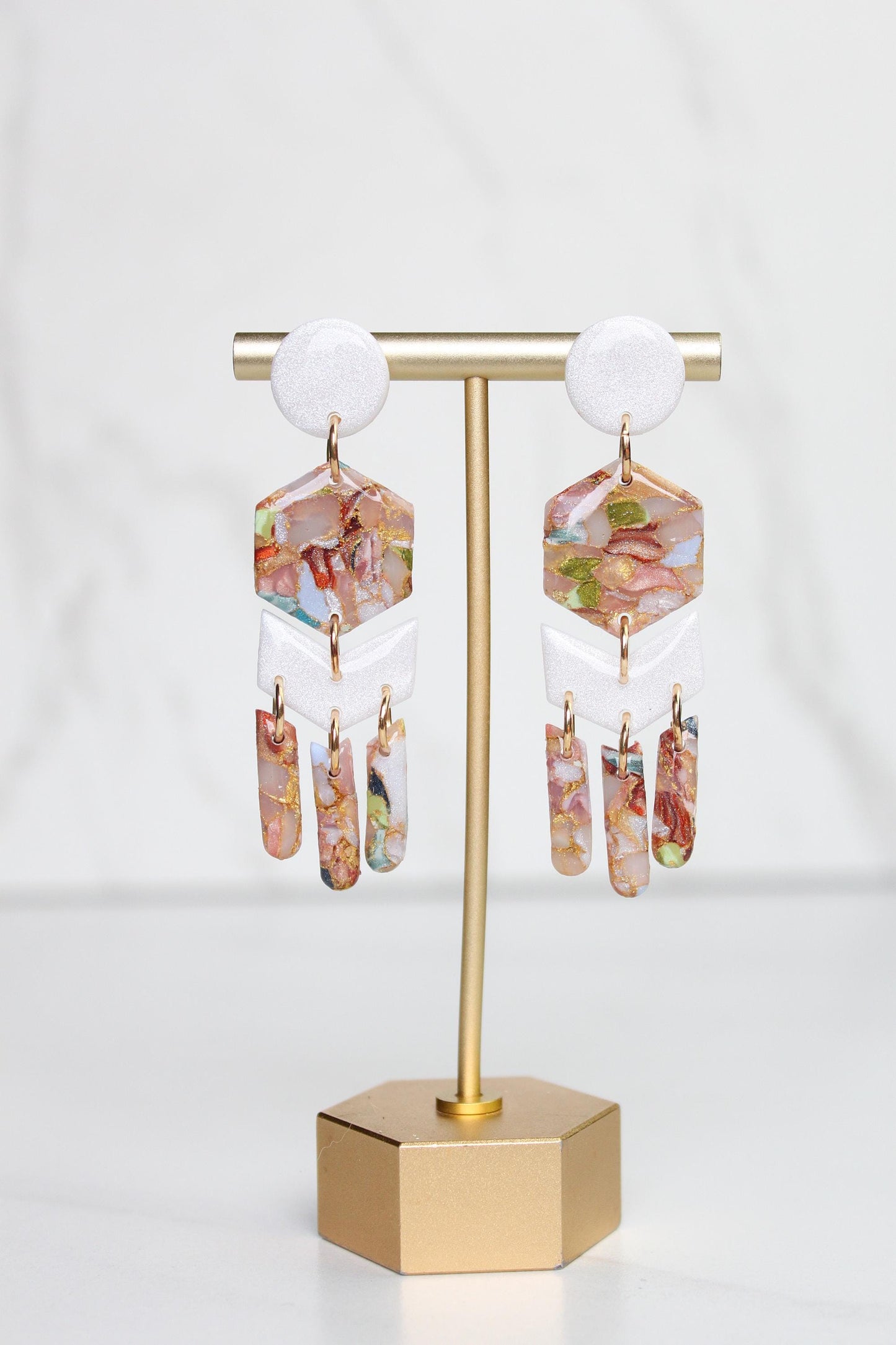 Marbled Confetti Clay Earrings | Handmade Colorful Statement Earrings | Glitter Resin + Gold Leaf Details | Lightweight Dangle Earrings