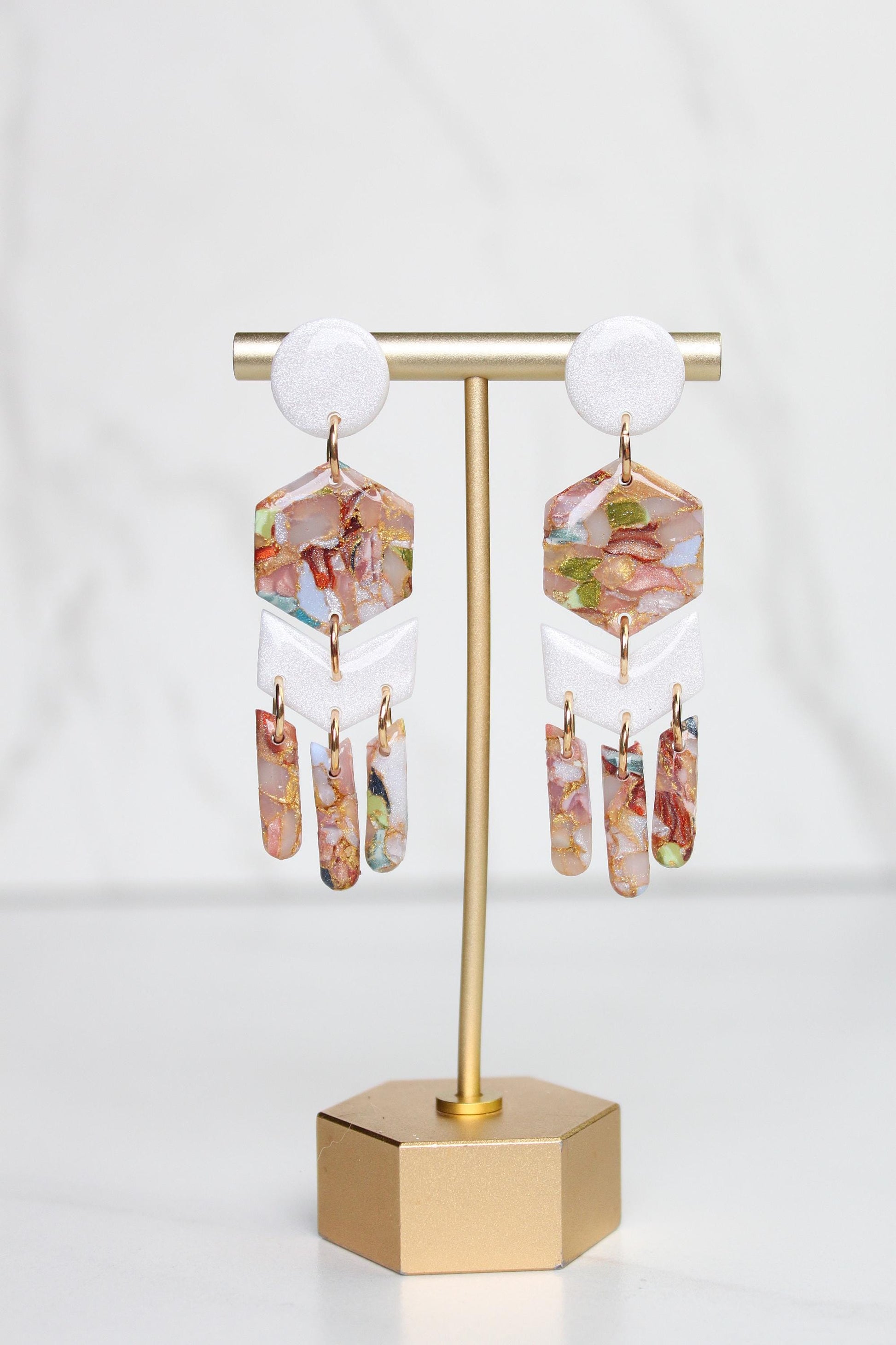 Marbled Confetti Clay Earrings | Handmade Colorful Statement Earrings | Glitter Resin + Gold Leaf Details | Lightweight Dangle Earrings