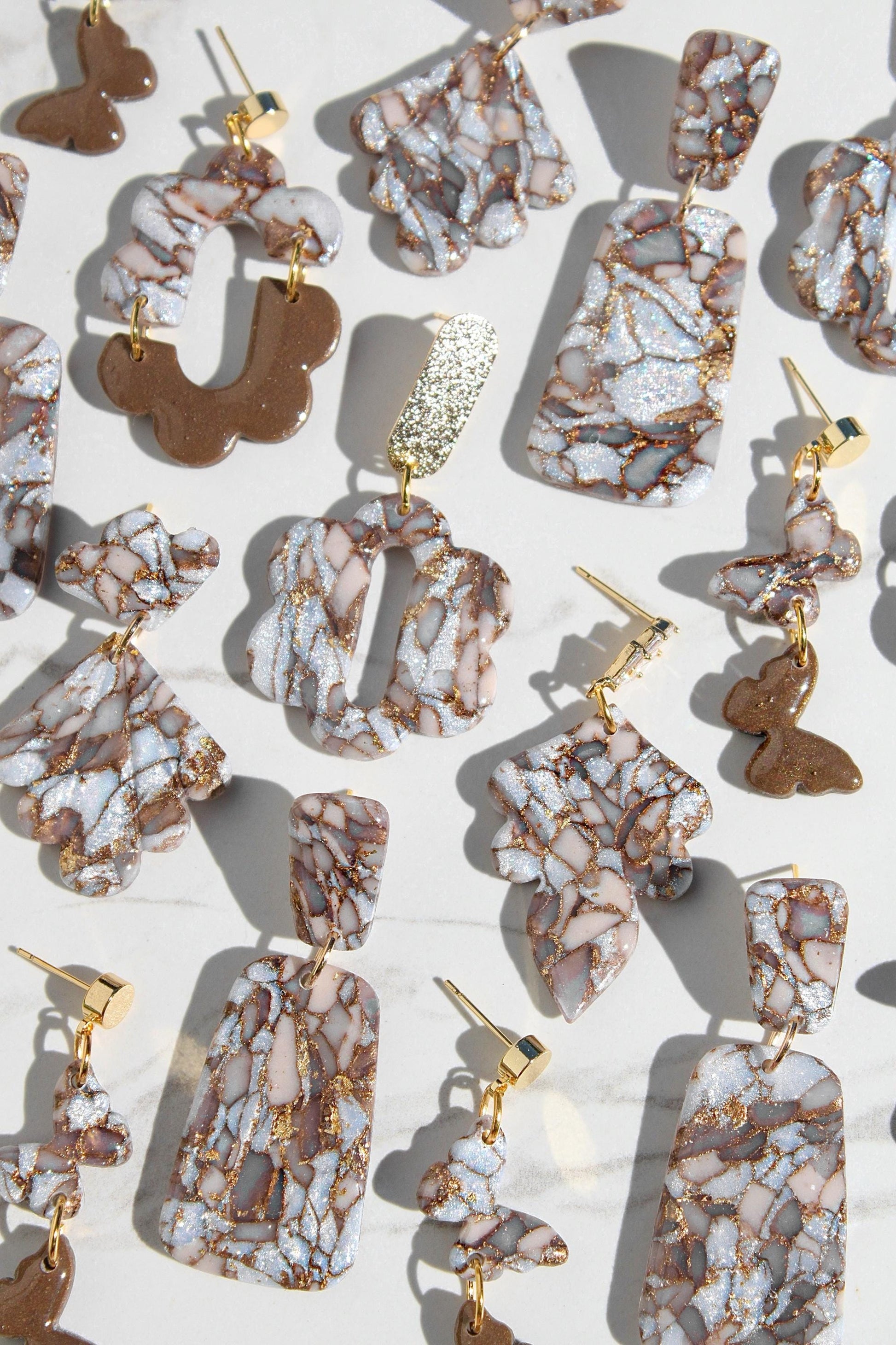 Mocha Brown Marble Clay Earrings | Handmade Statement Earrings | Neutral Textured Dangle Earrings | Lightweight Polymer Clay Jewelry