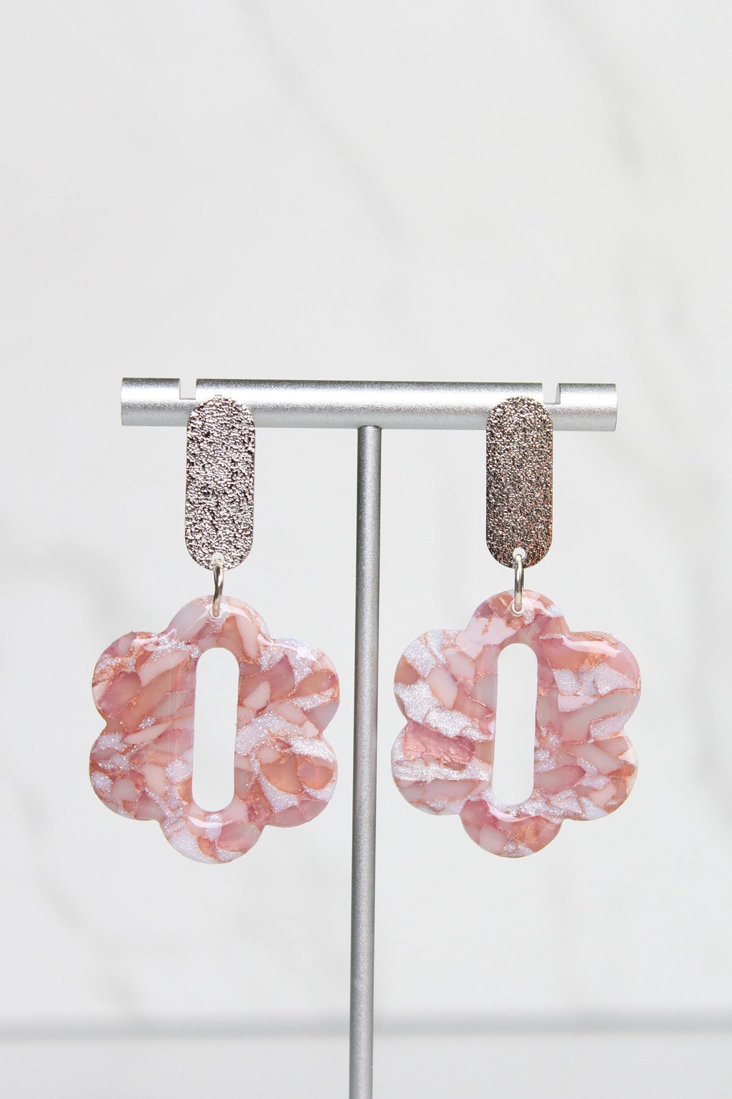Rose Gold Marble Clay Earrings | Handmade Statement Earrings | Pink and White Shimmer Dangle Earrings | Lightweight Polymer Clay Jewelry