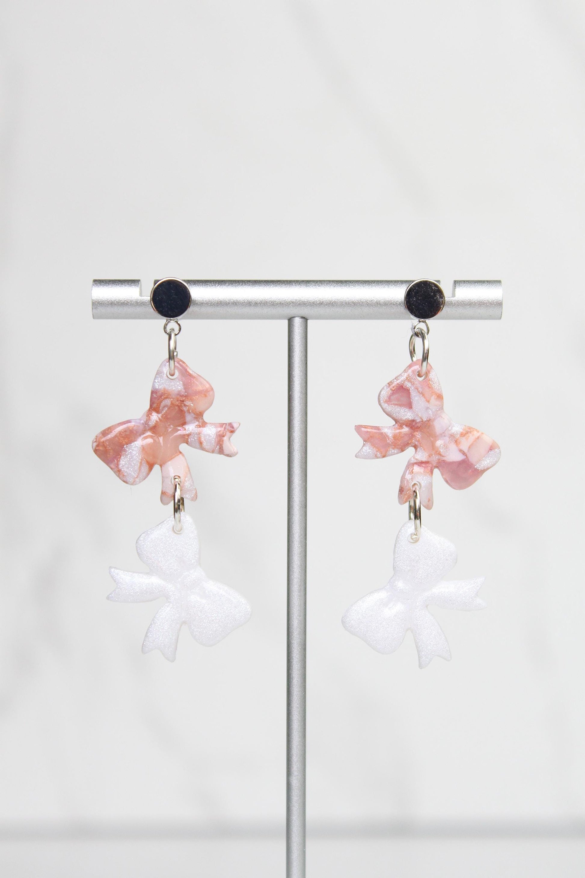 Rose Gold Marble Clay Earrings | Handmade Statement Earrings | Pink and White Shimmer Dangle Earrings | Lightweight Polymer Clay Jewelry