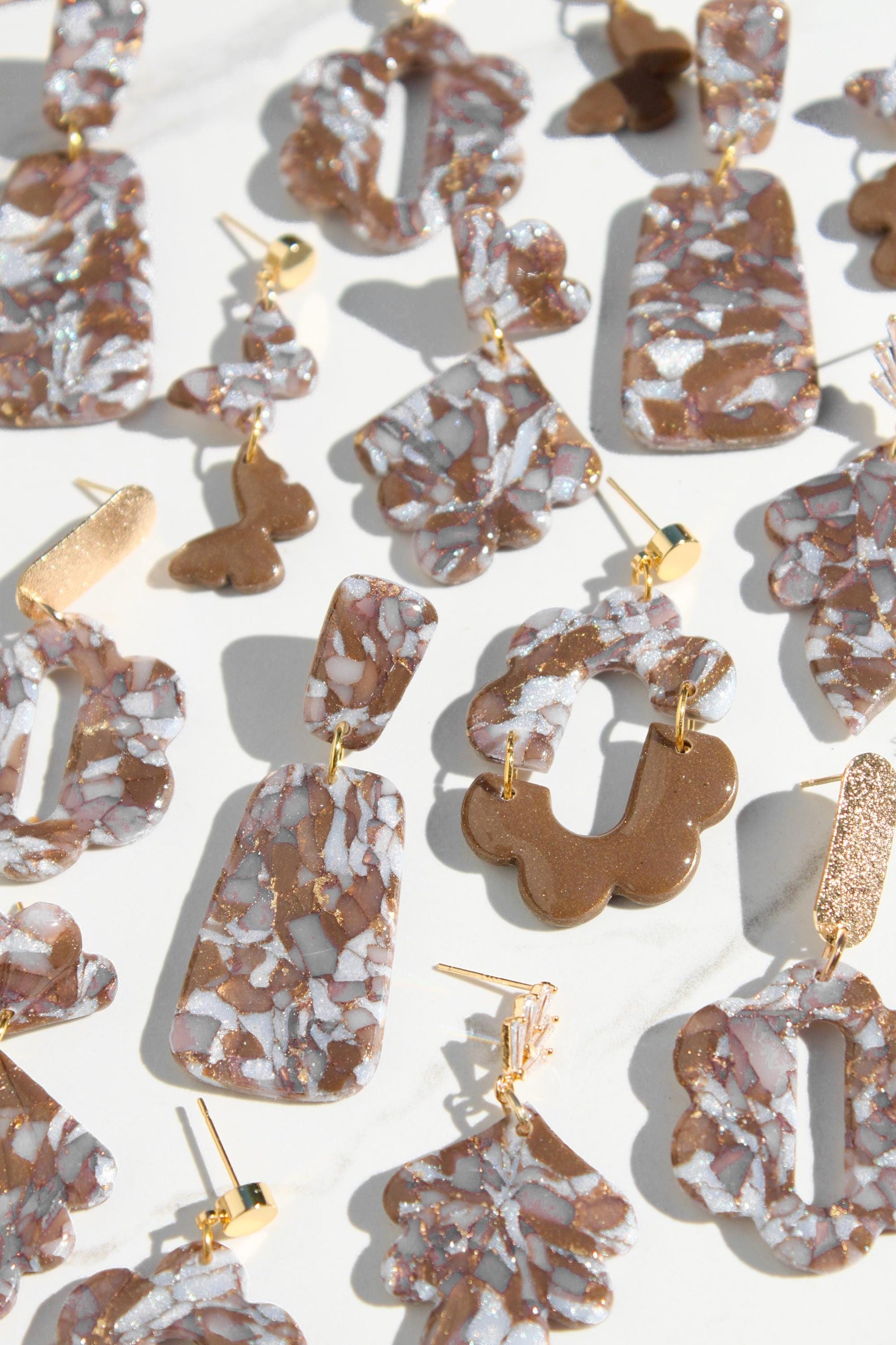 Mocha Brown Marble Clay Earrings | Handmade Statement Earrings | Neutral Textured Dangle Earrings | Lightweight Polymer Clay Jewelry