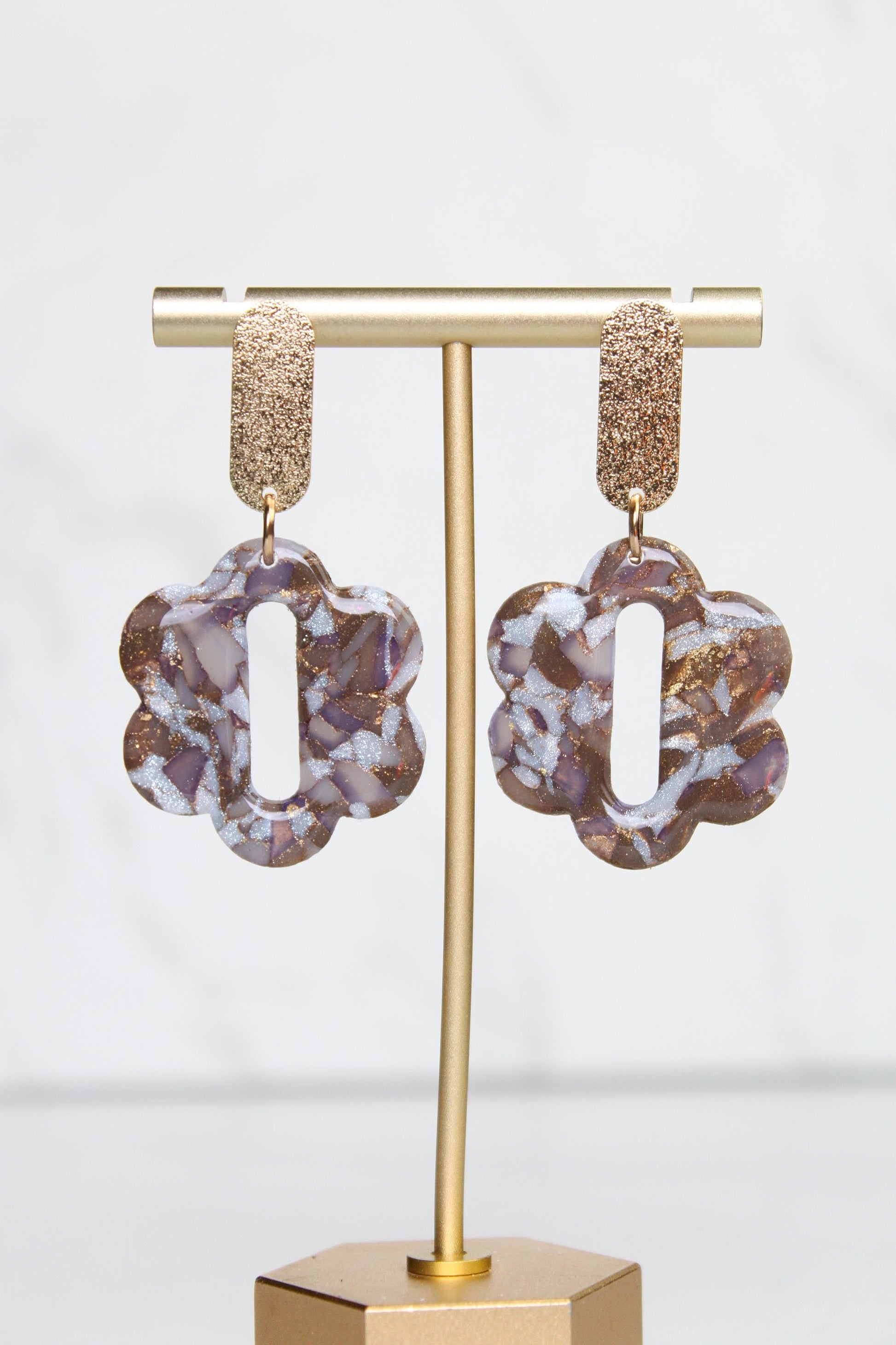 Mocha Brown Marble Clay Earrings | Handmade Statement Earrings | Neutral Textured Dangle Earrings | Lightweight Polymer Clay Jewelry