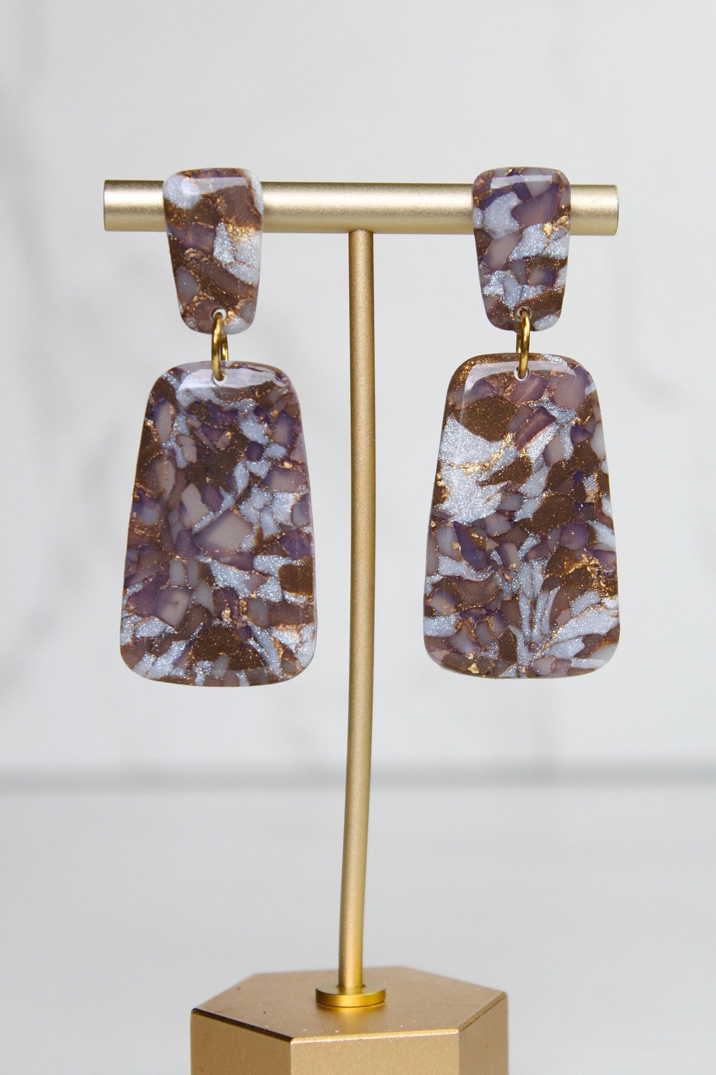 Mocha Brown Marble Clay Earrings | Handmade Statement Earrings | Neutral Textured Dangle Earrings | Lightweight Polymer Clay Jewelry