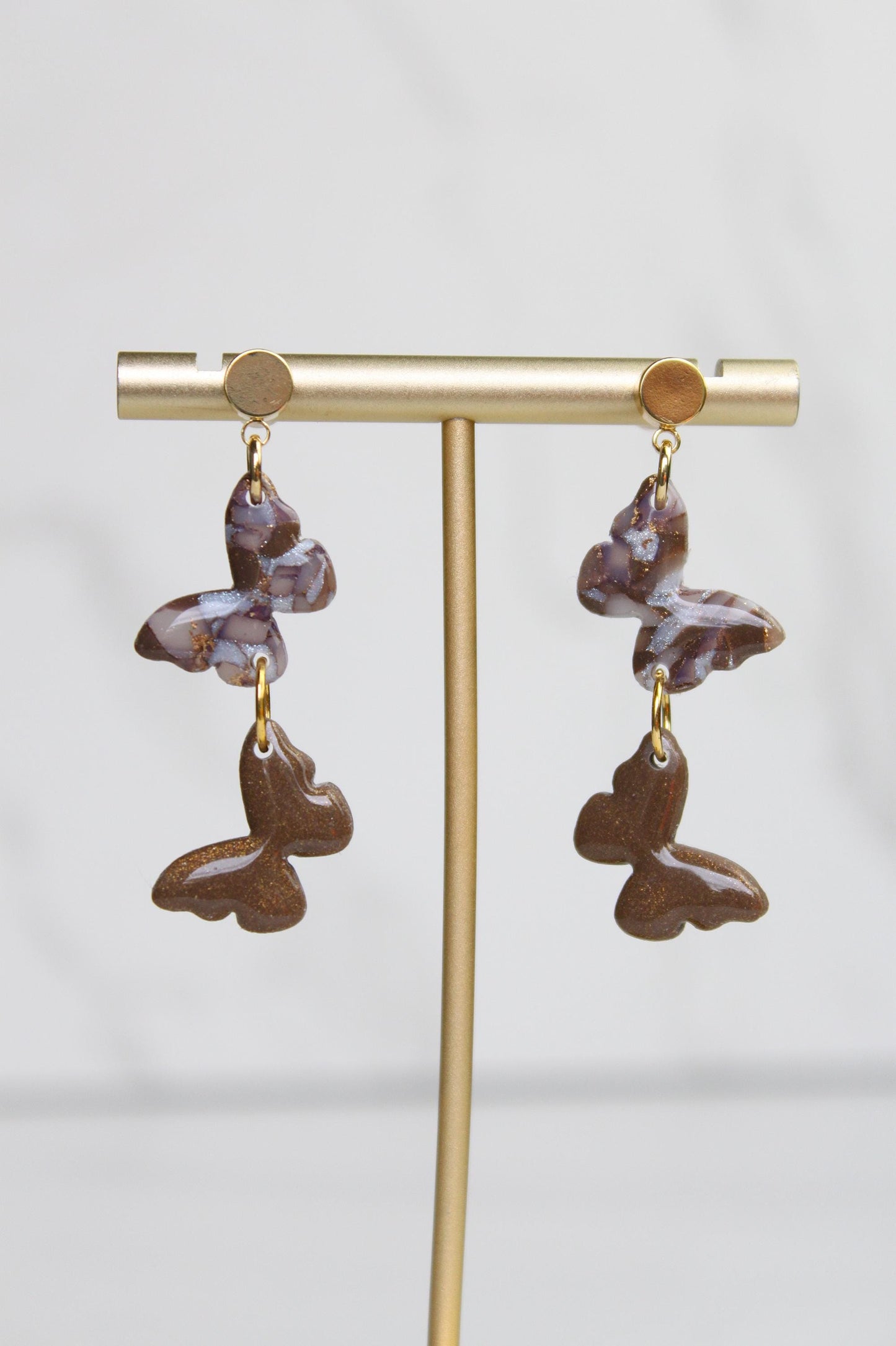 Mocha Brown Marble Clay Earrings | Handmade Statement Earrings | Neutral Textured Dangle Earrings | Lightweight Polymer Clay Jewelry