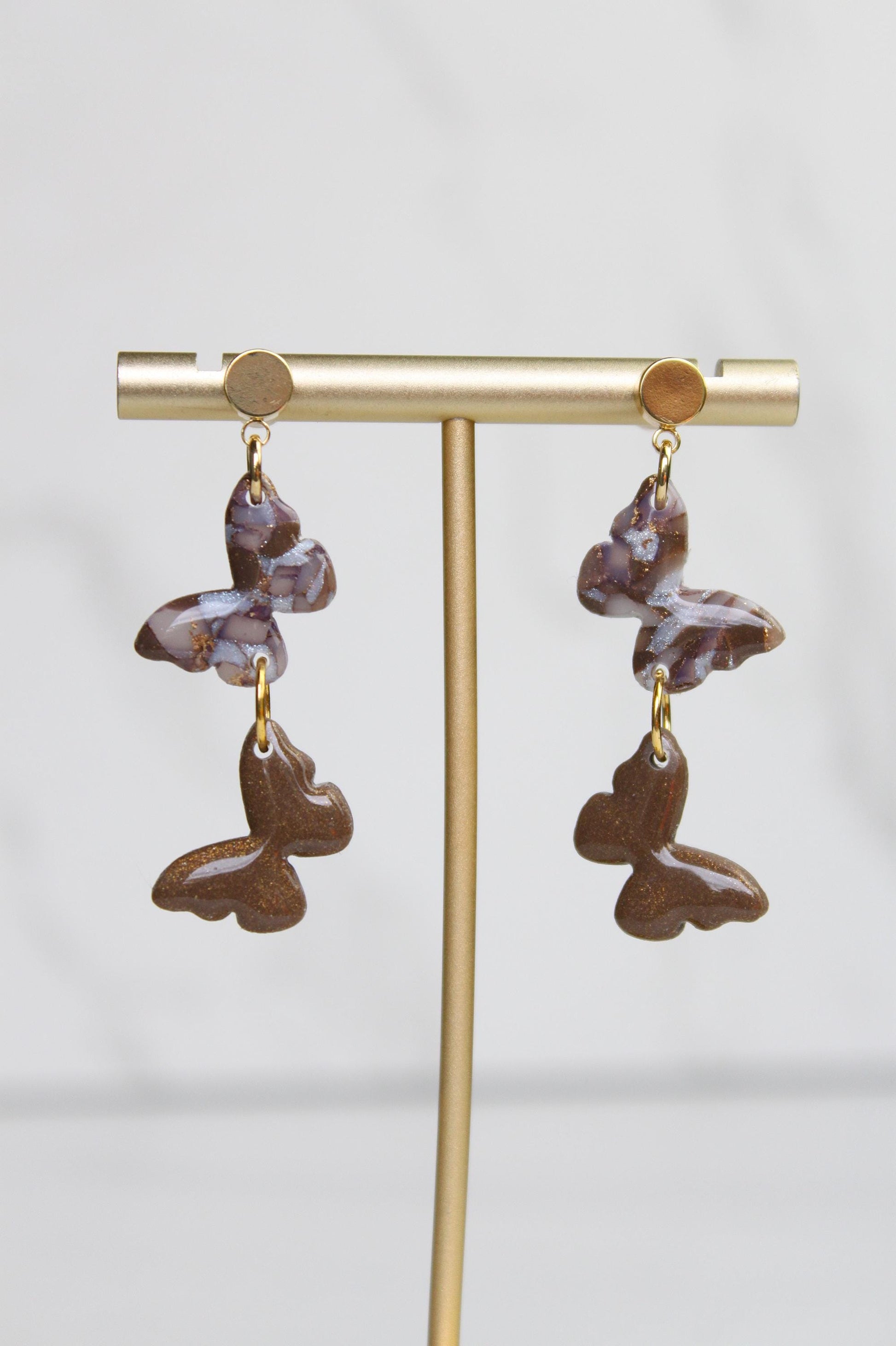 Mocha Brown Marble Clay Earrings | Handmade Statement Earrings | Neutral Textured Dangle Earrings | Lightweight Polymer Clay Jewelry