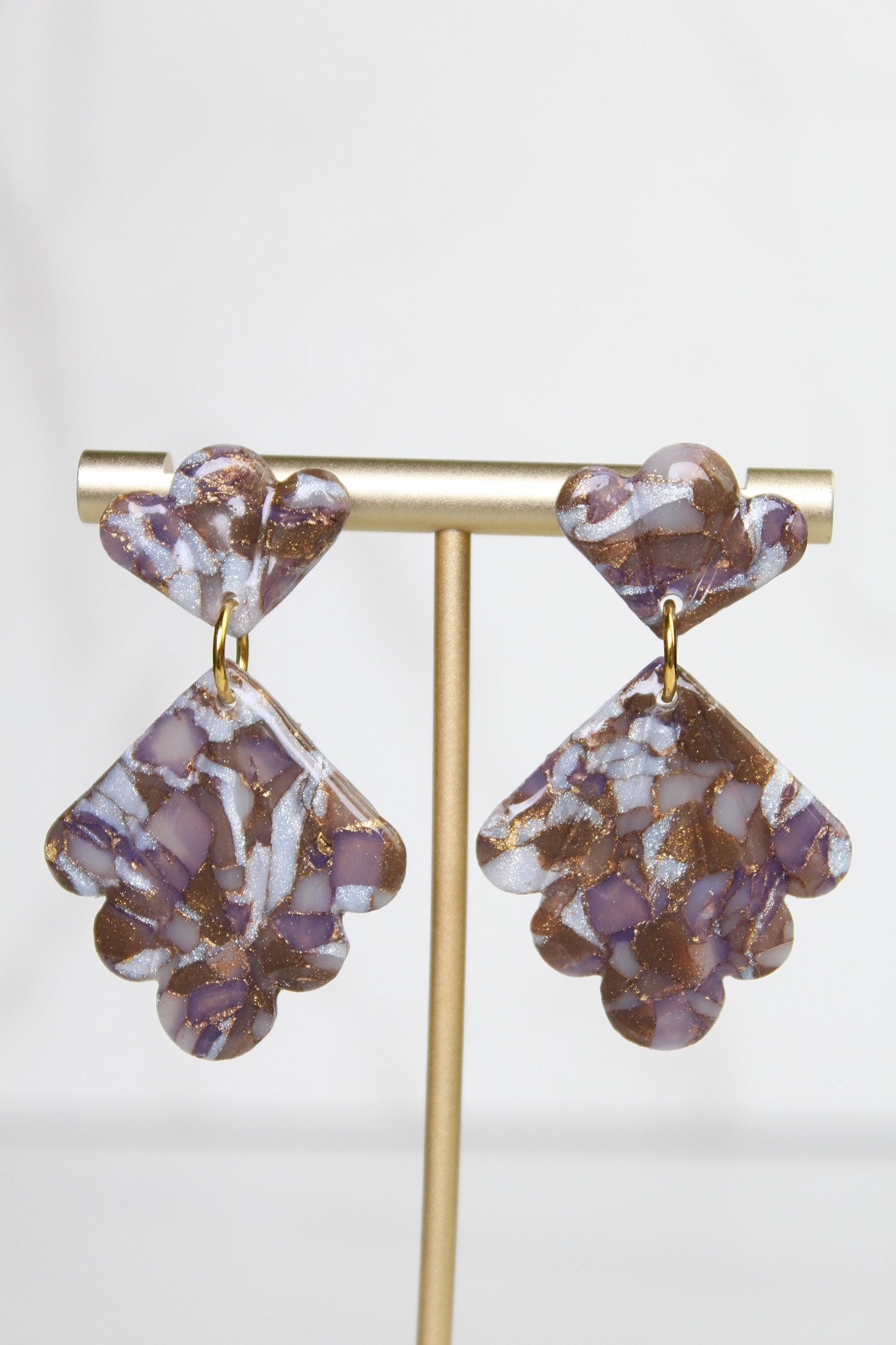 Mocha Brown Marble Clay Earrings | Handmade Statement Earrings | Neutral Textured Dangle Earrings | Lightweight Polymer Clay Jewelry