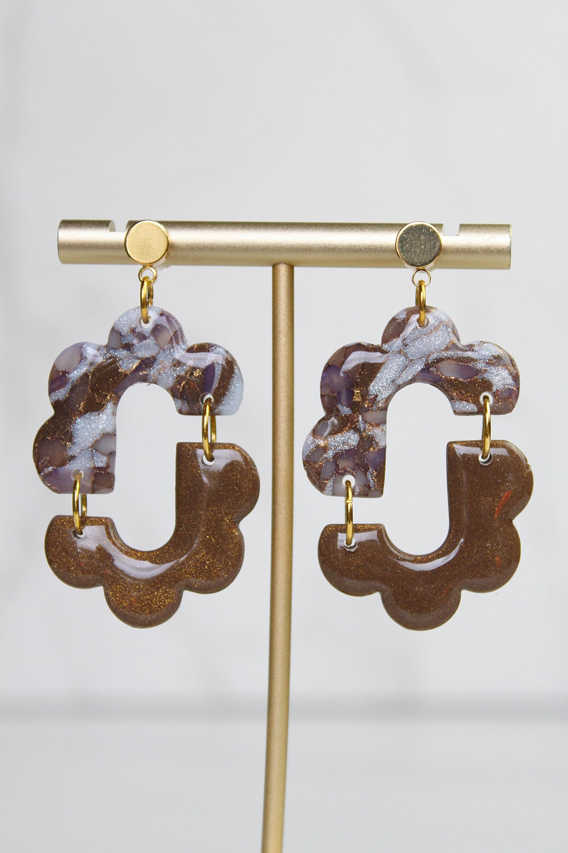 Mocha Brown Marble Clay Earrings | Handmade Statement Earrings | Neutral Textured Dangle Earrings | Lightweight Polymer Clay Jewelry