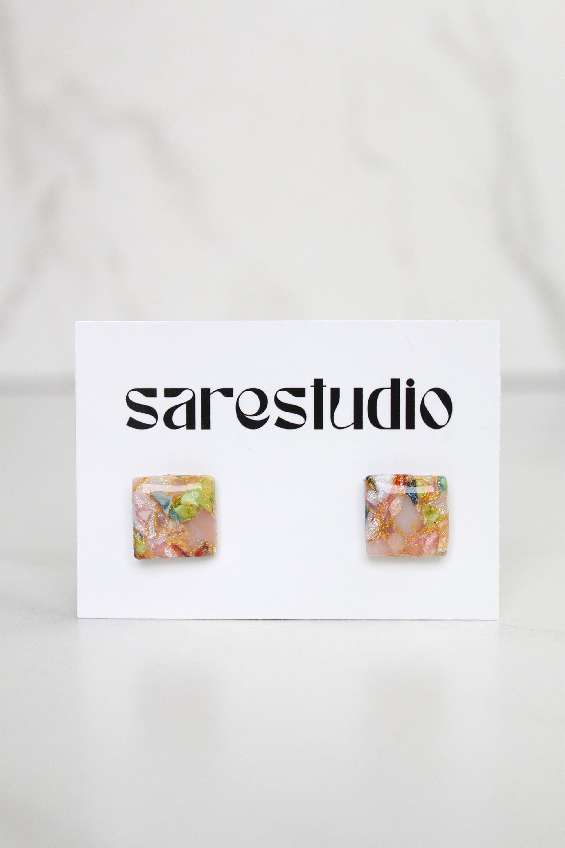 Confetti Marble Clay Stud Earrings – Lightweight Dainty Jewelry, Everyday Fun