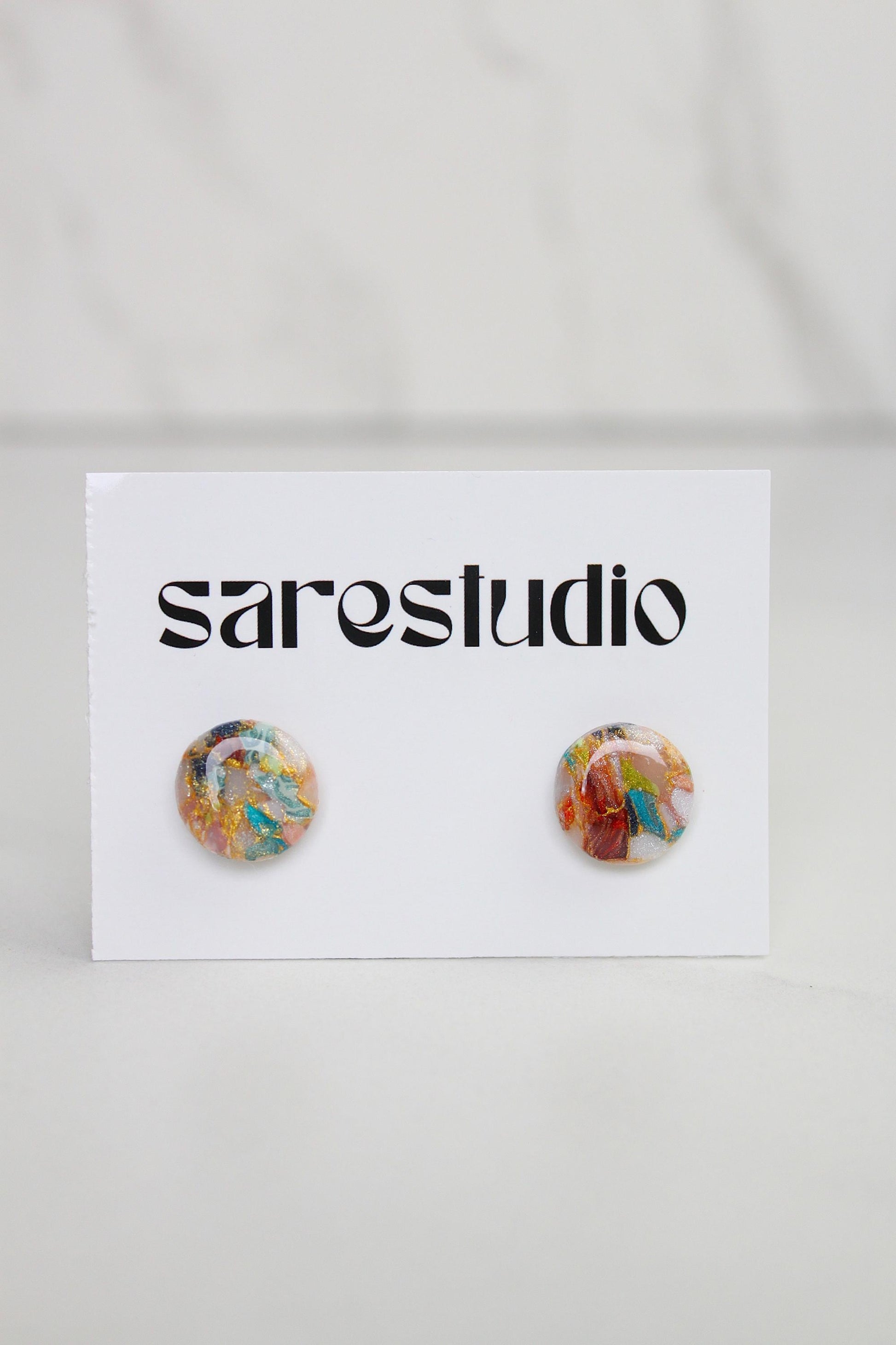 Confetti Marble Clay Stud Earrings – Lightweight Dainty Jewelry, Everyday Fun