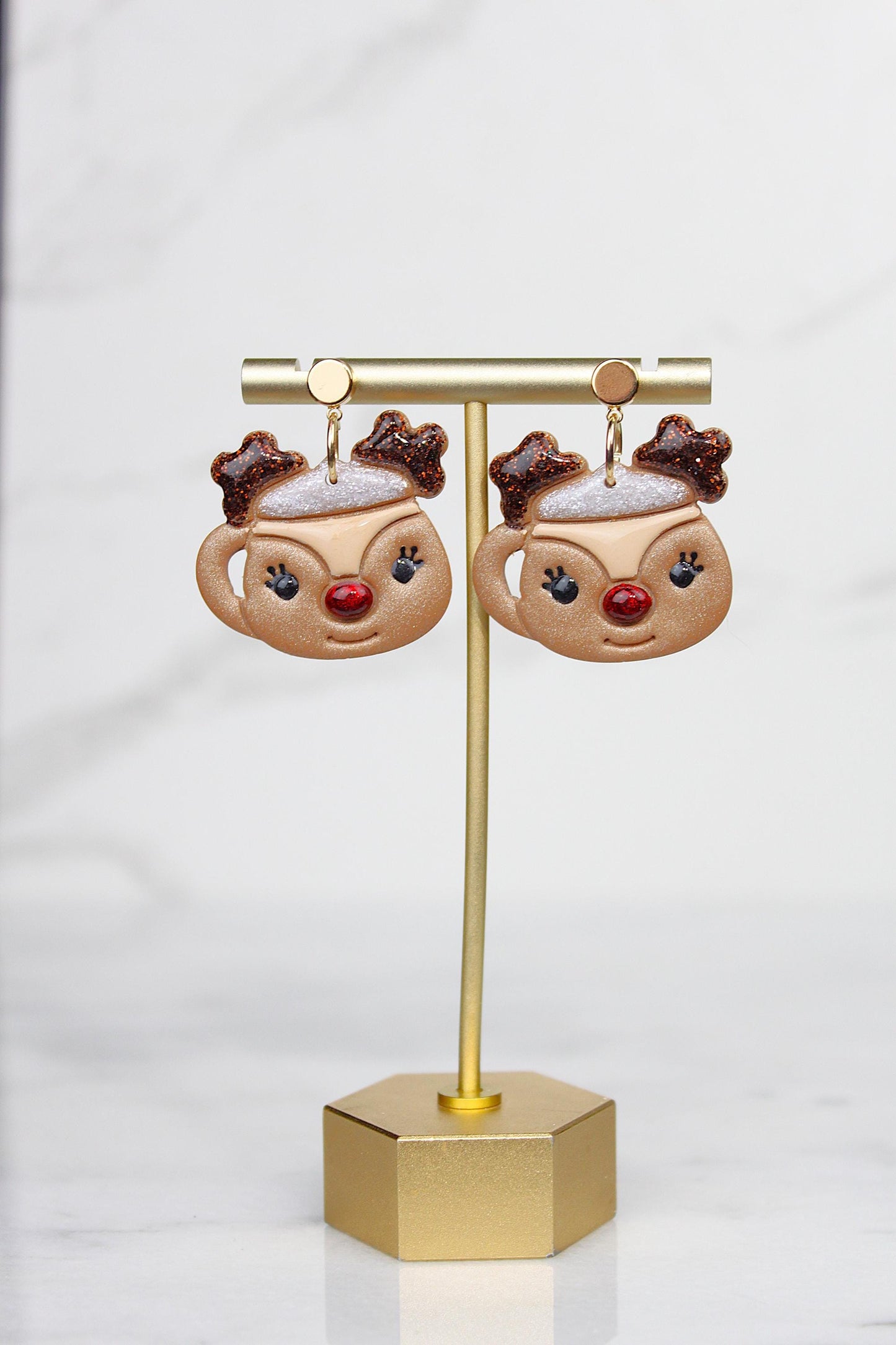 Polymer Clay Christmas Mug Earrings - Hot Cocoa Snowman Reindeer Grinch Designs
