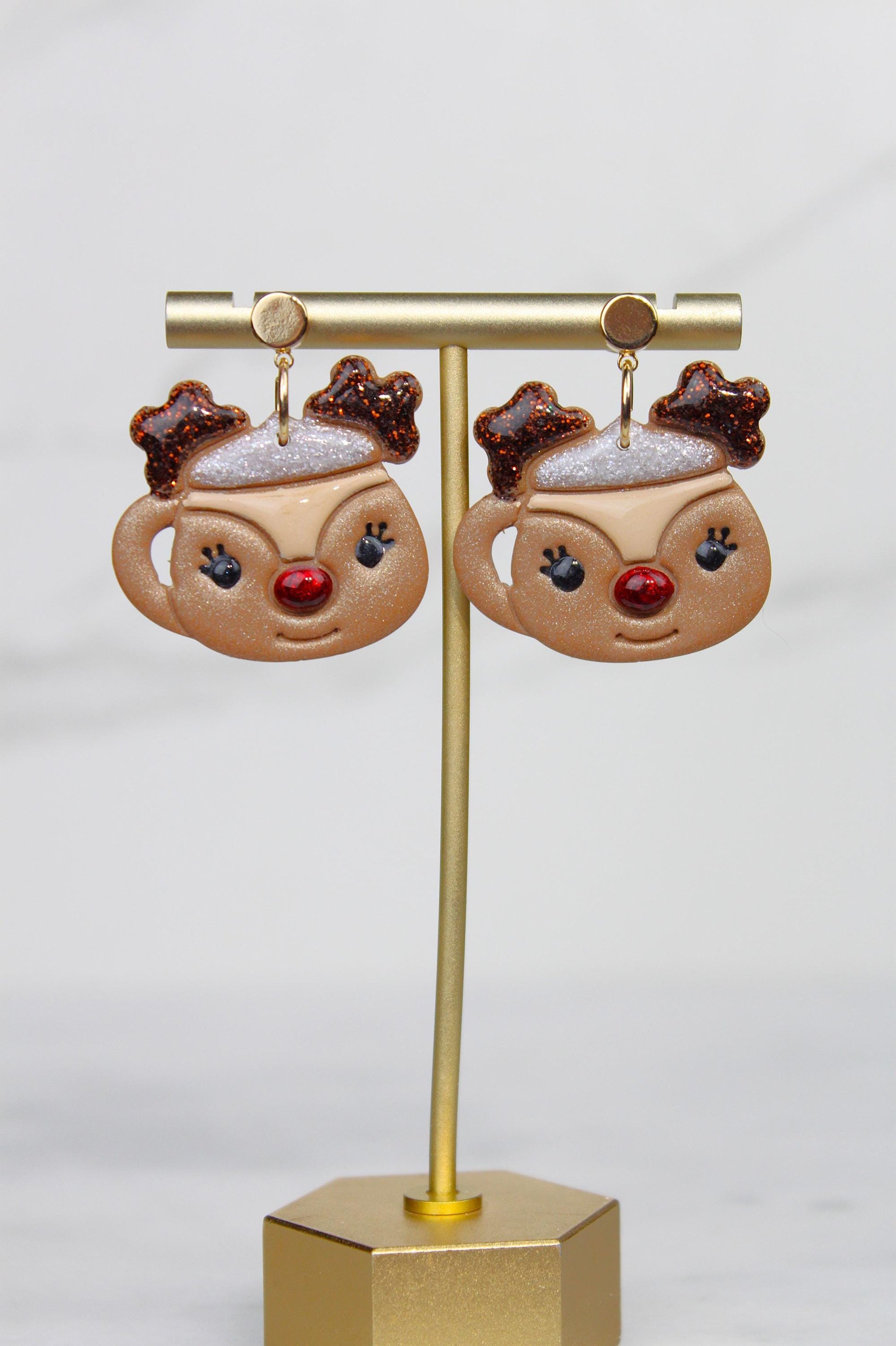 Polymer Clay Christmas Mug Earrings - Hot Cocoa Snowman Reindeer Grinch Designs