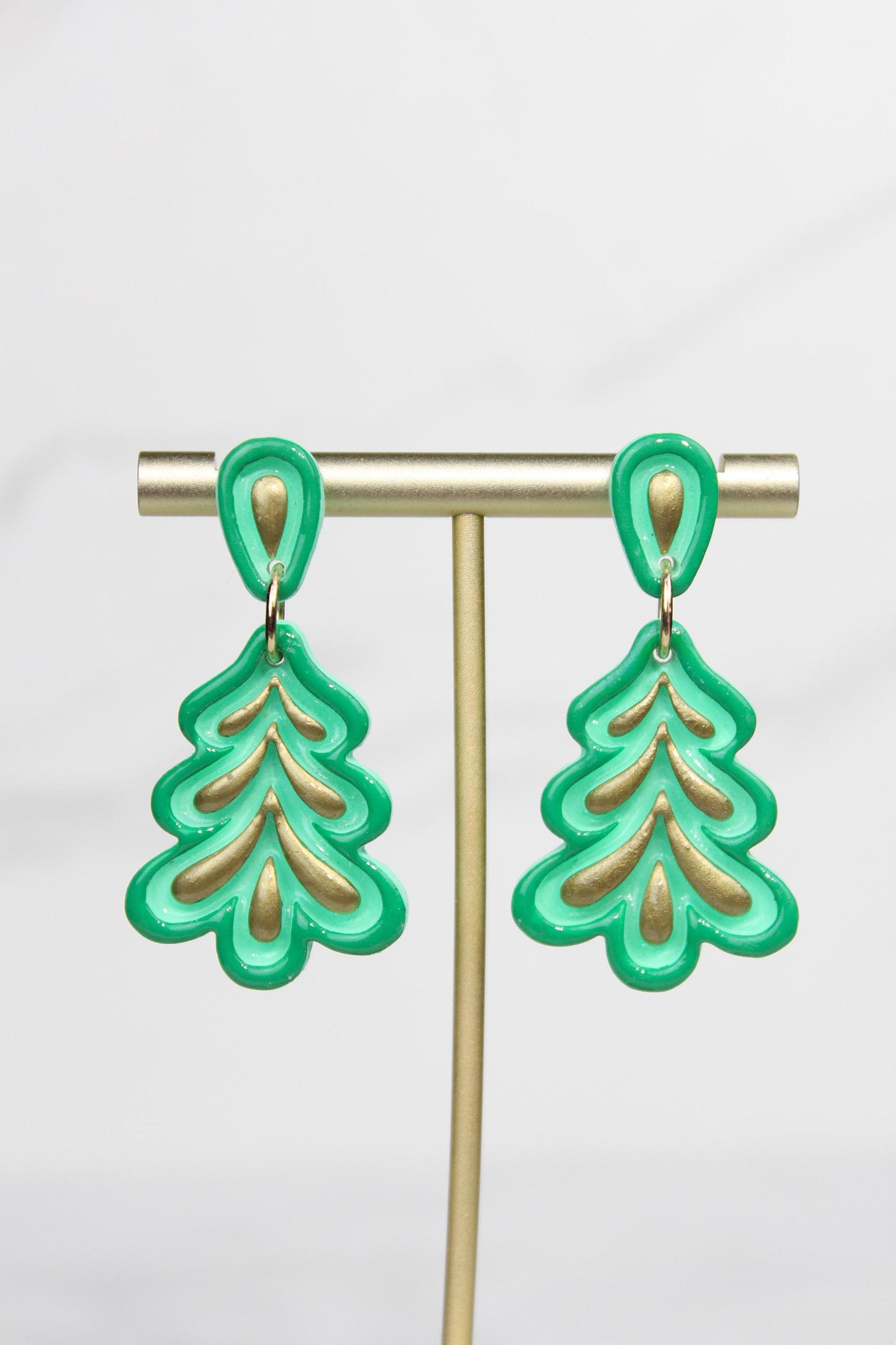 Polymer Clay Christmas Tree Earrings - Colorful Holiday Dangle Earrings
