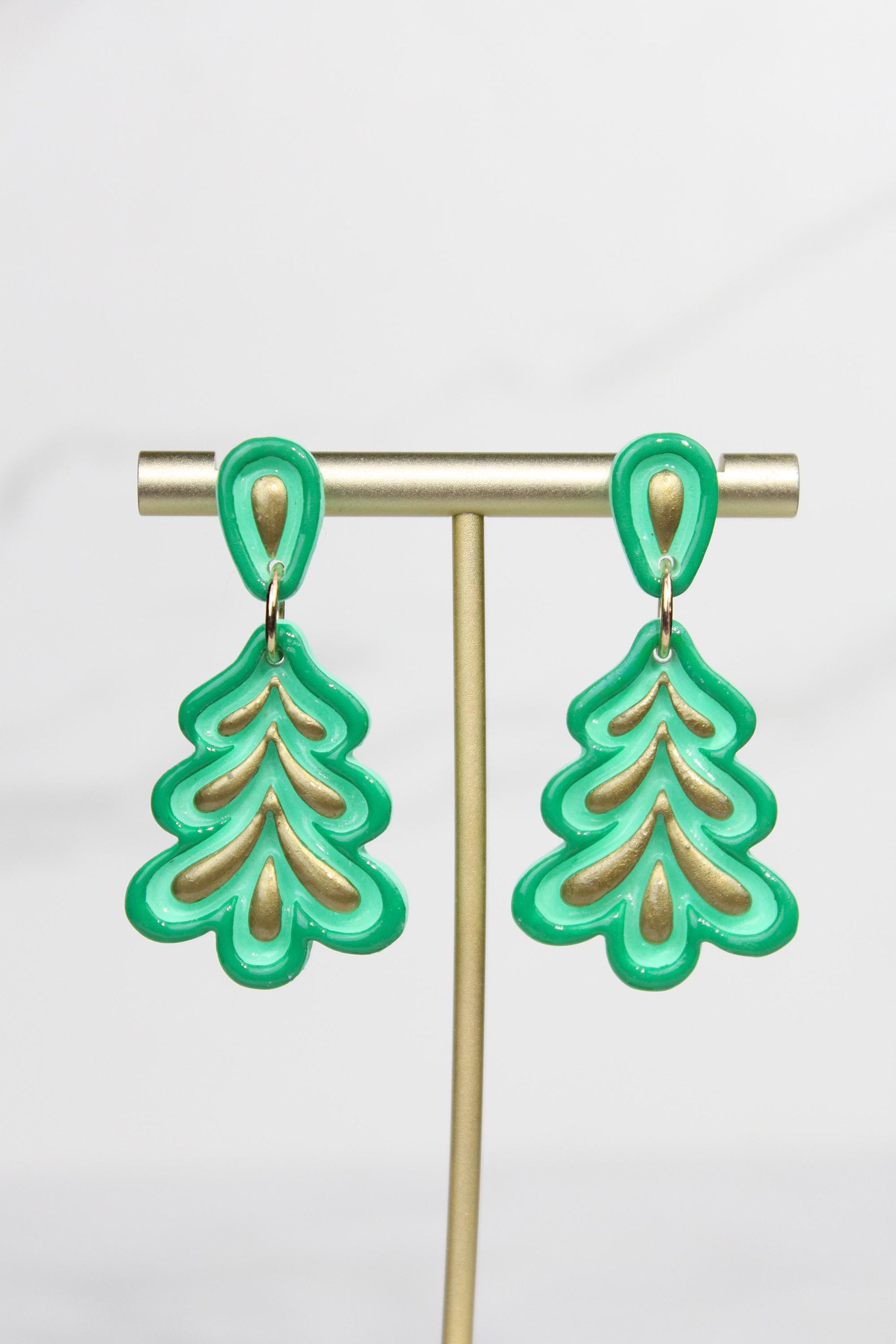 Polymer Clay Christmas Tree Earrings - Colorful Holiday Dangle Earrings