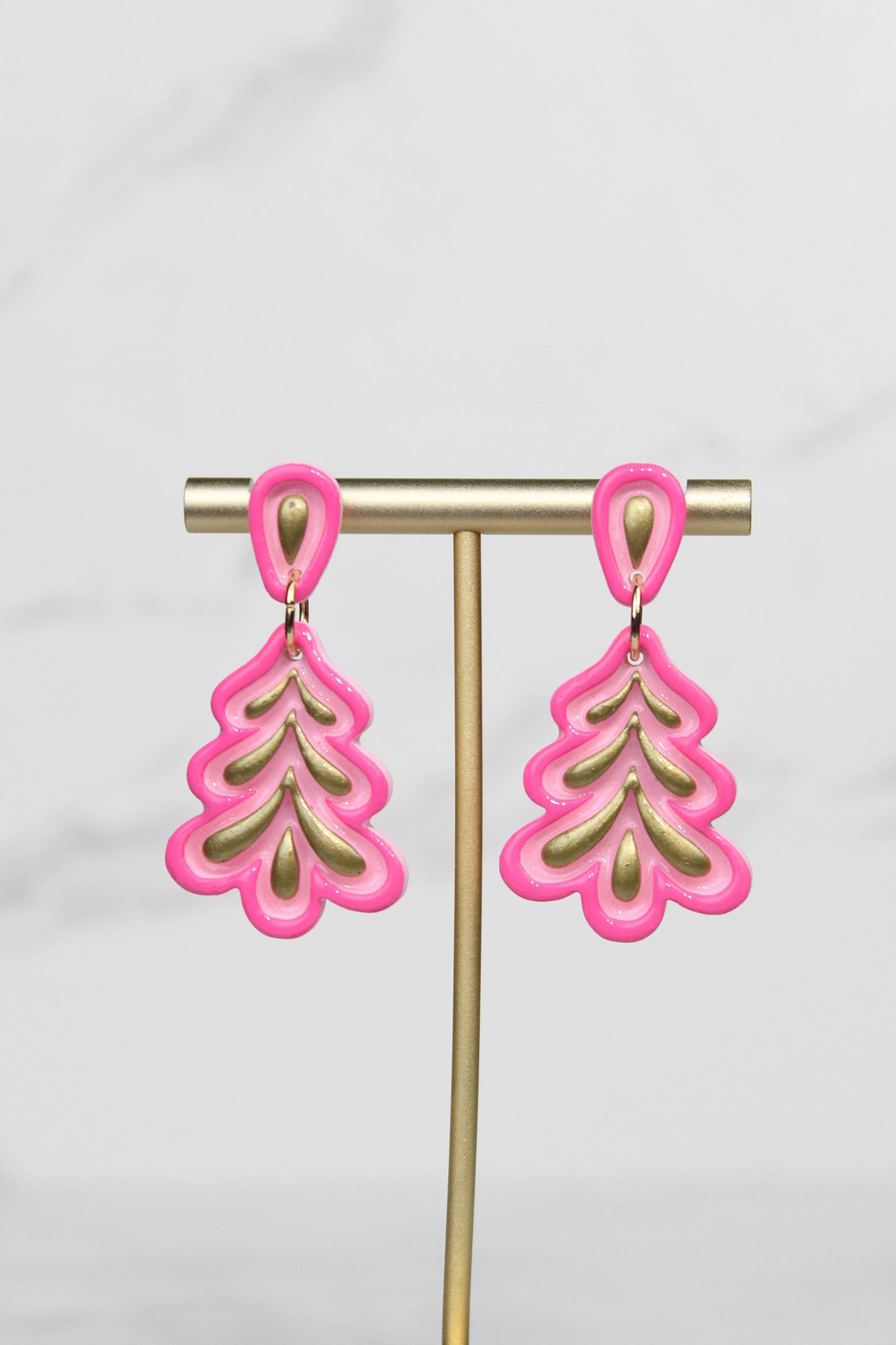 Polymer Clay Christmas Tree Earrings - Colorful Holiday Dangle Earrings