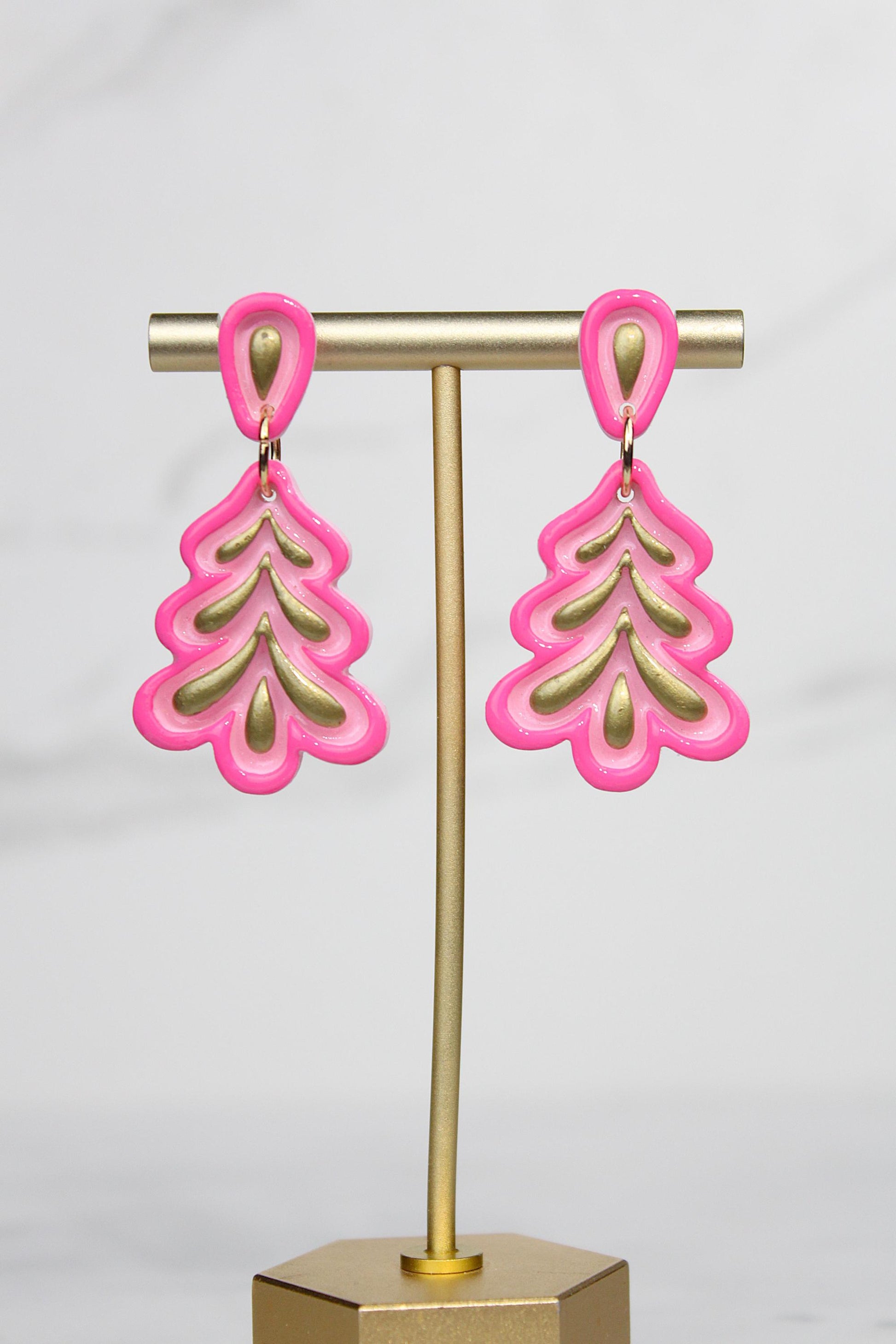 Polymer Clay Christmas Tree Earrings - Colorful Holiday Dangle Earrings