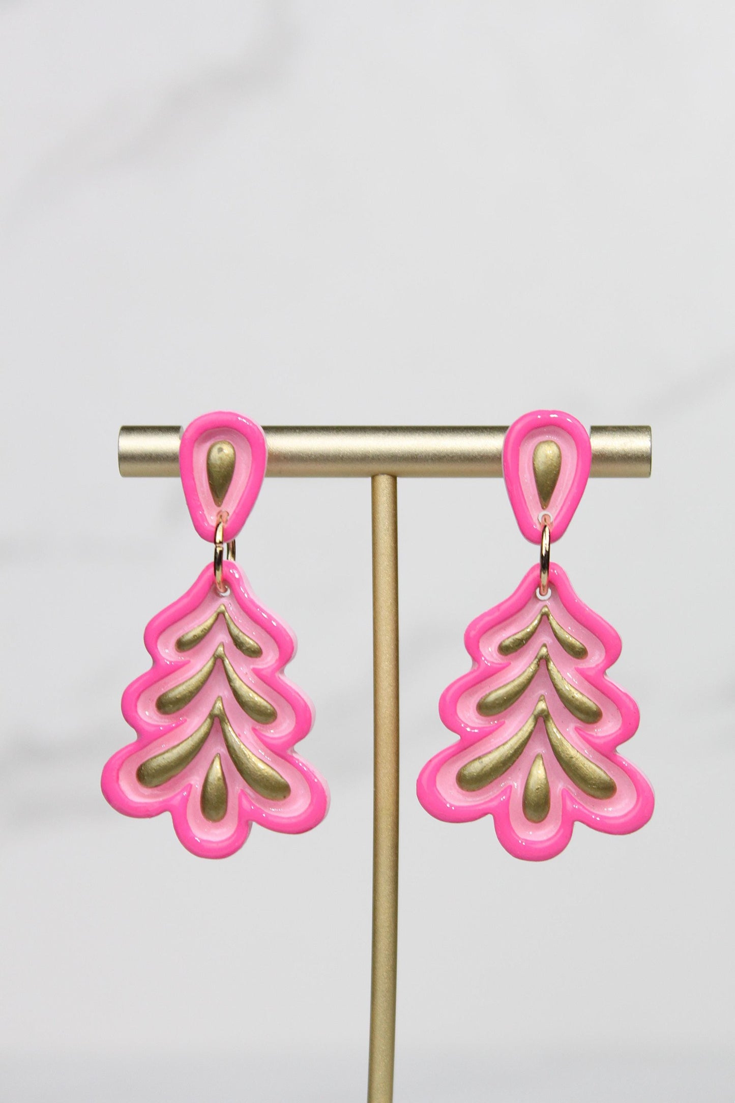 Polymer Clay Christmas Tree Earrings - Colorful Holiday Dangle Earrings