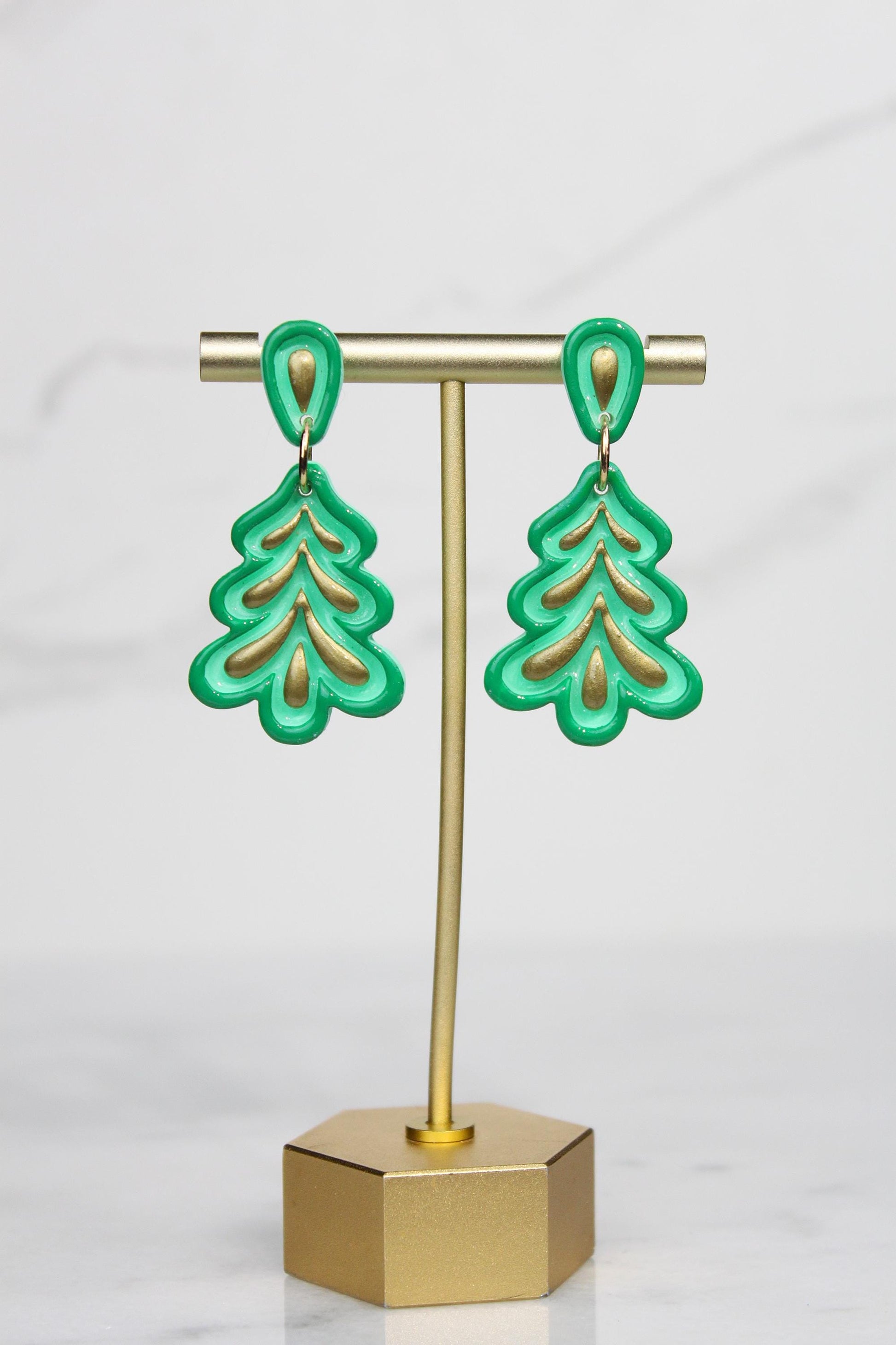 Polymer Clay Christmas Tree Earrings - Colorful Holiday Dangle Earrings