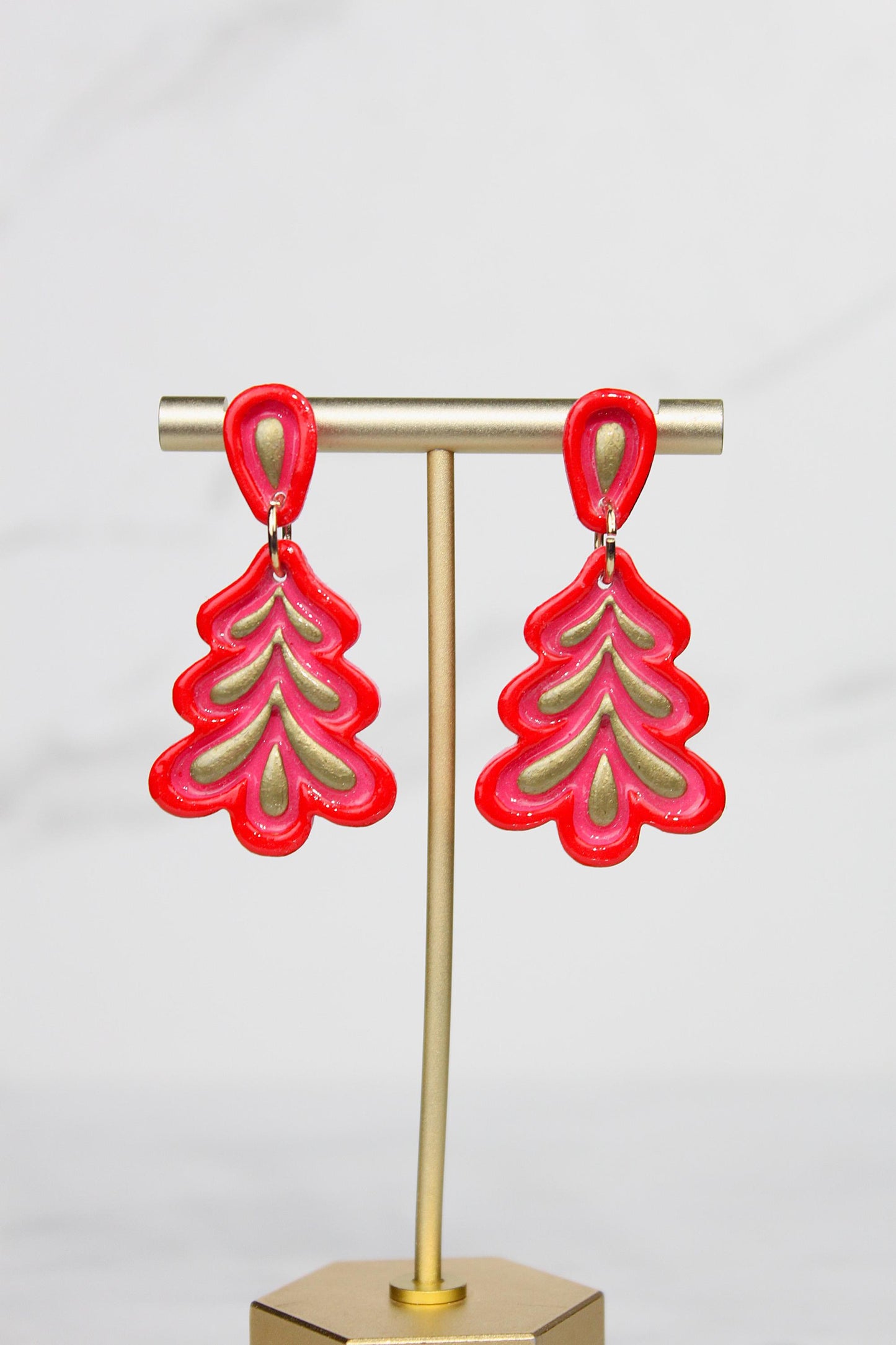 Polymer Clay Christmas Tree Earrings - Colorful Holiday Dangle Earrings