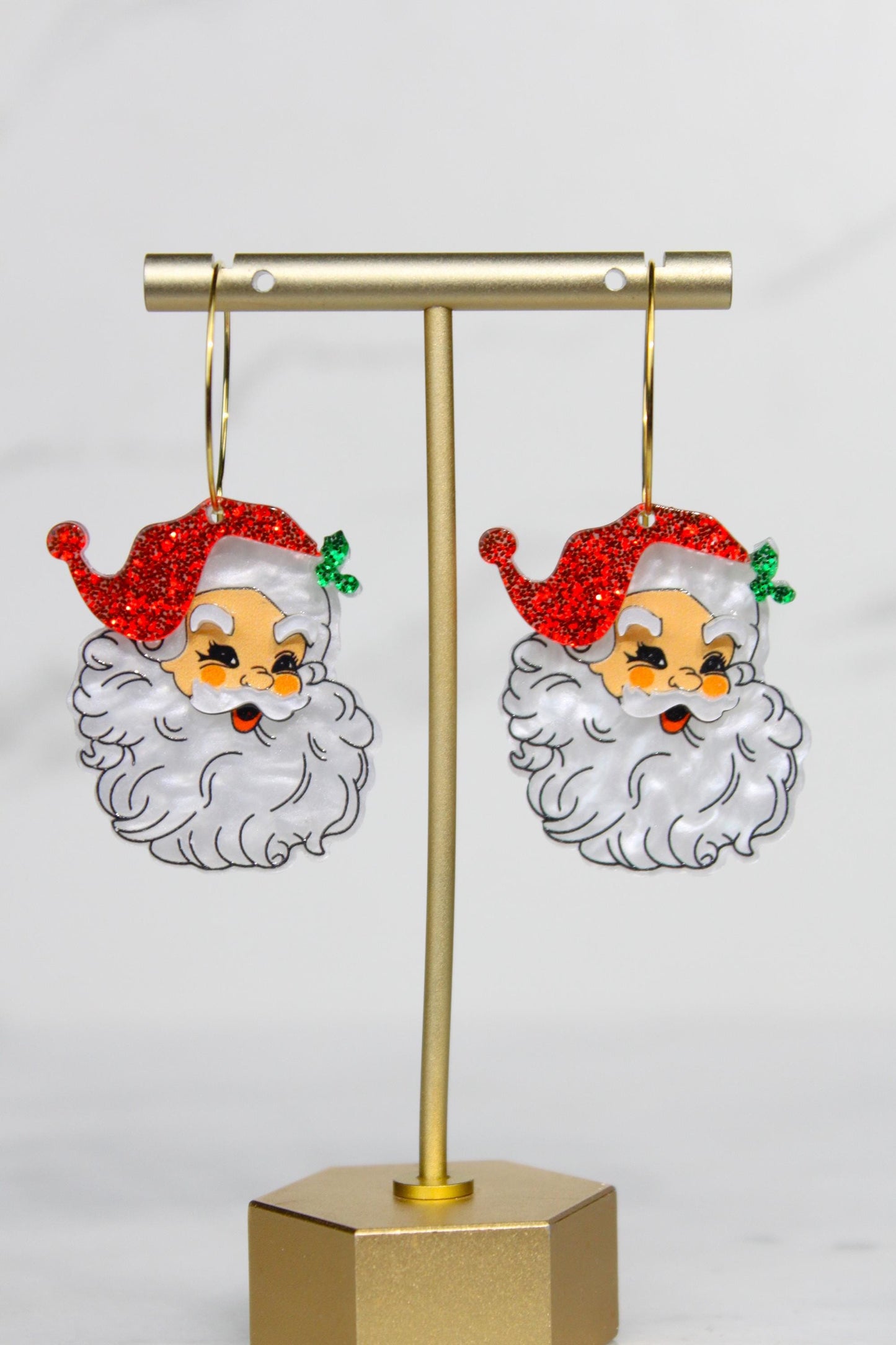 intage Santa Claus Acrylic Earrings - Retro Christmas Hoop Dangle Earrings