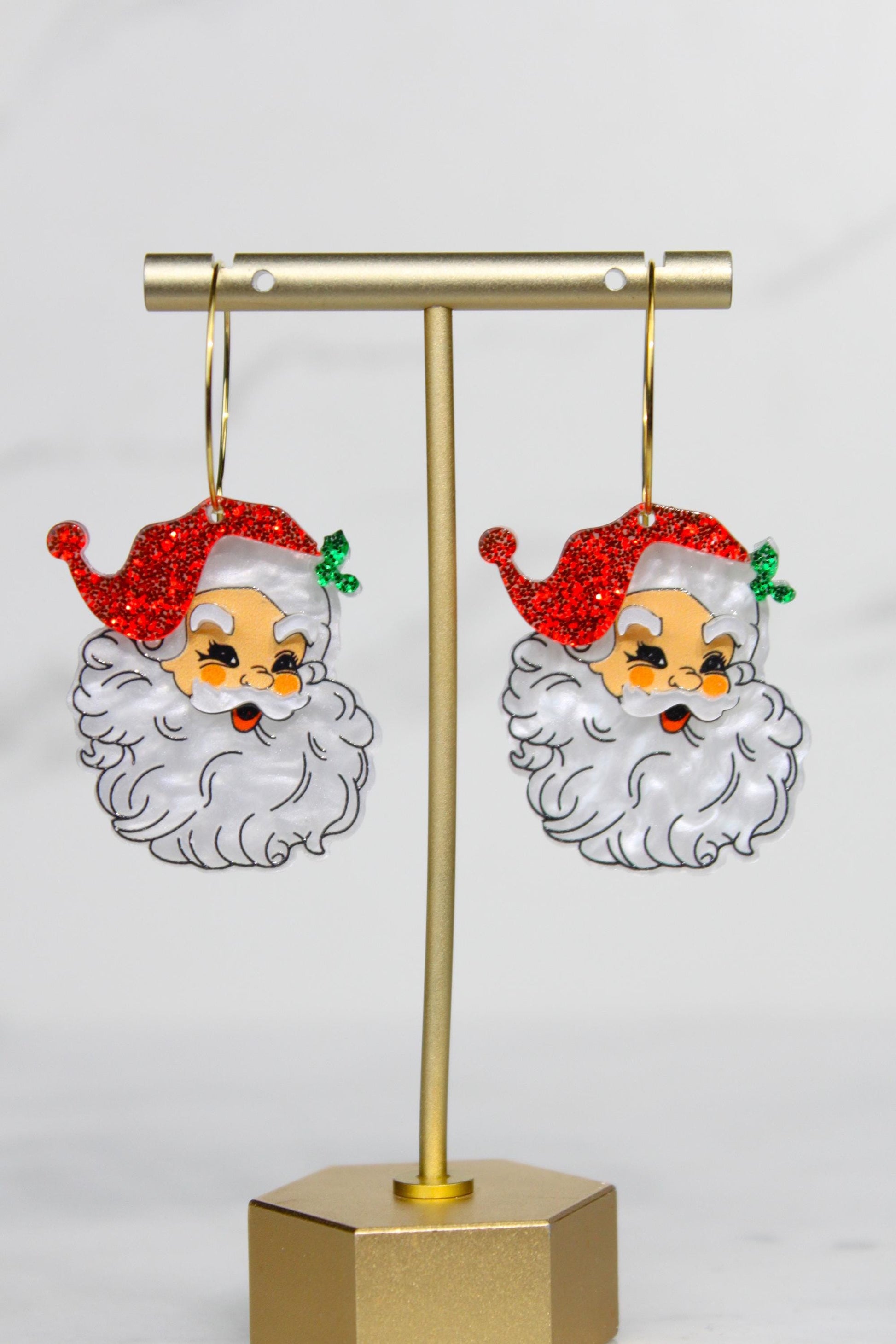 intage Santa Claus Acrylic Earrings - Retro Christmas Hoop Dangle Earrings
