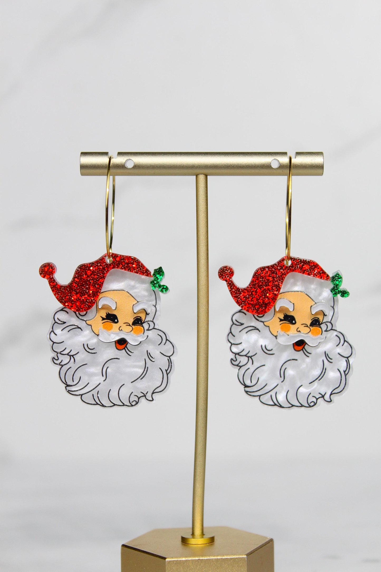intage Santa Claus Acrylic Earrings - Retro Christmas Hoop Dangle Earrings