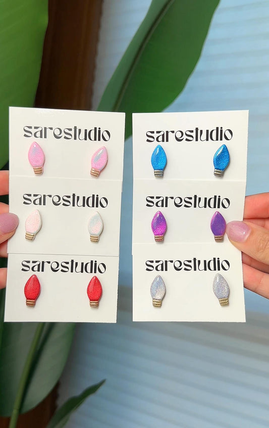 Polymer Clay Christmas Light Bulb Studs - Mini Holiday Light Earrings