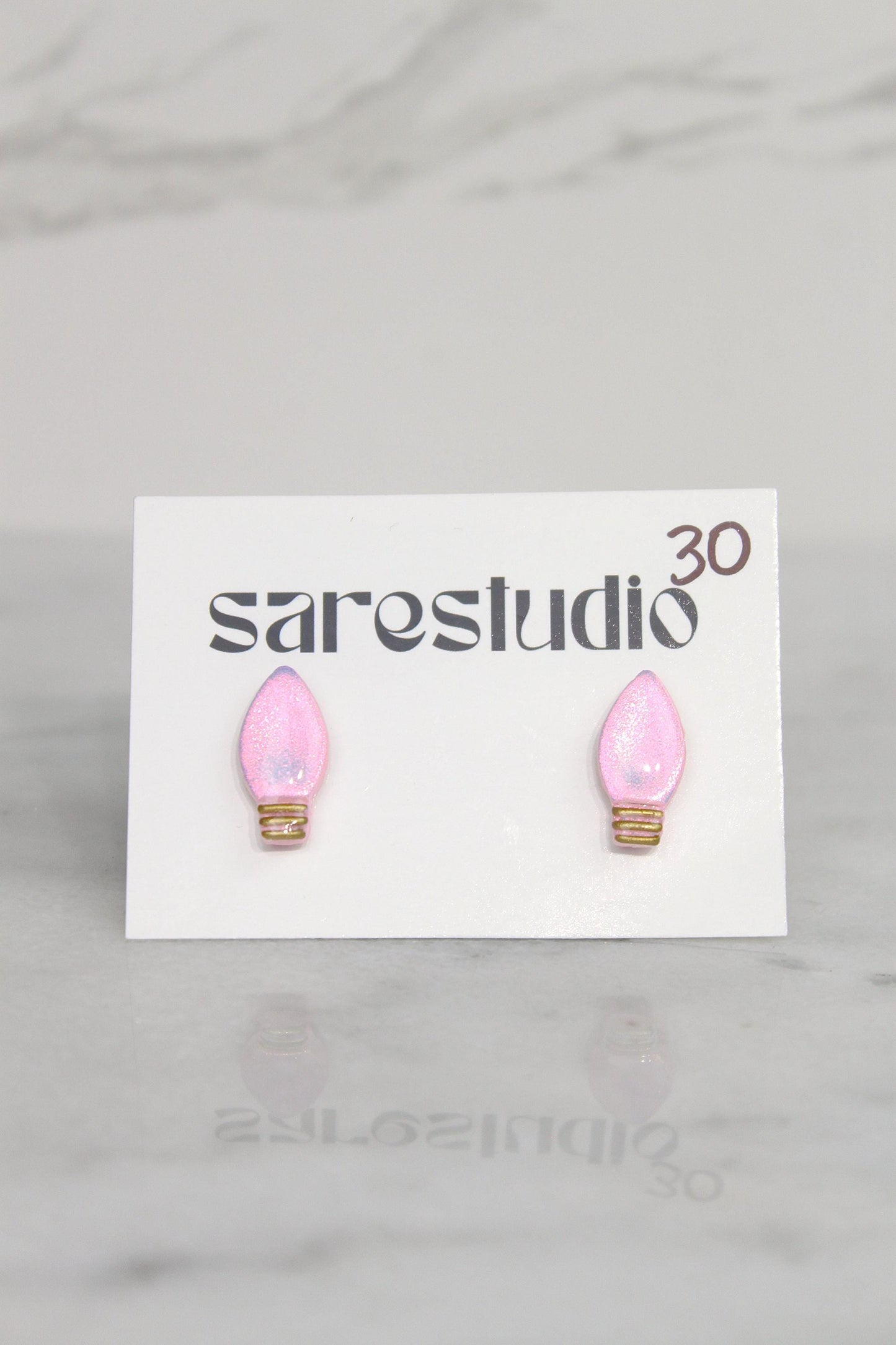 Polymer Clay Christmas Light Bulb Studs - Mini Holiday Light Earrings