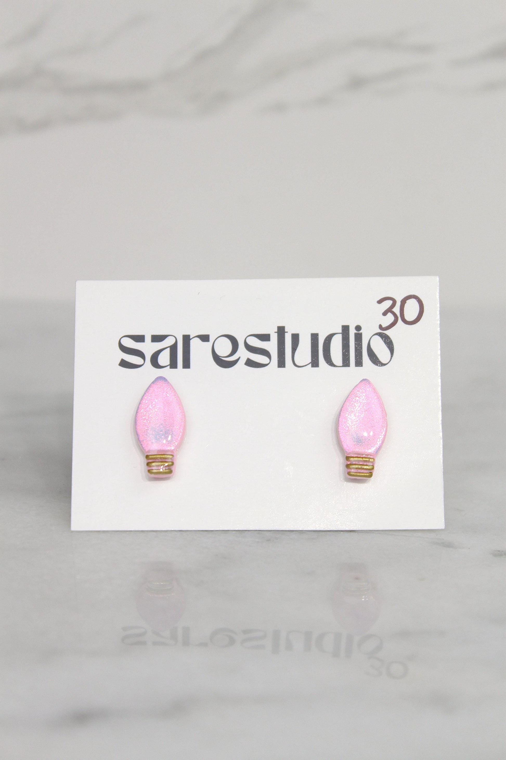 Polymer Clay Christmas Light Bulb Studs - Mini Holiday Light Earrings
