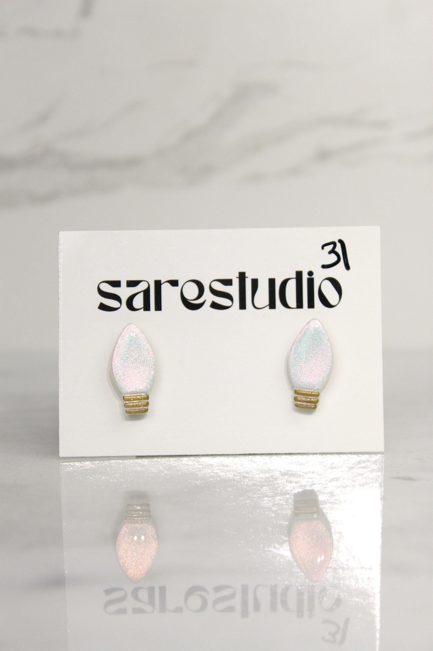 Polymer Clay Christmas Light Bulb Studs - Mini Holiday Light Earrings